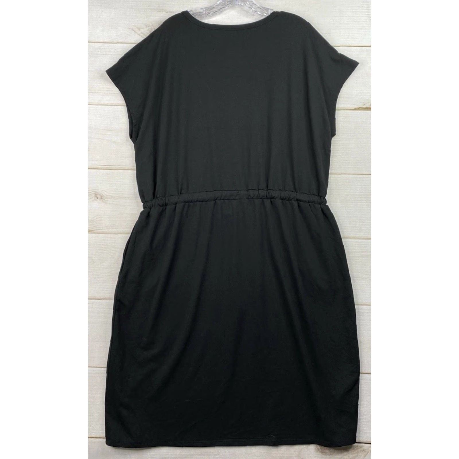 Vintage 32 Degrees Dress XL Black Short Sleeve T-Shirt Dress Womens Casual Stretch Drawstring Waist Activewear Size 40" / US 18 - 7 Thumbnail