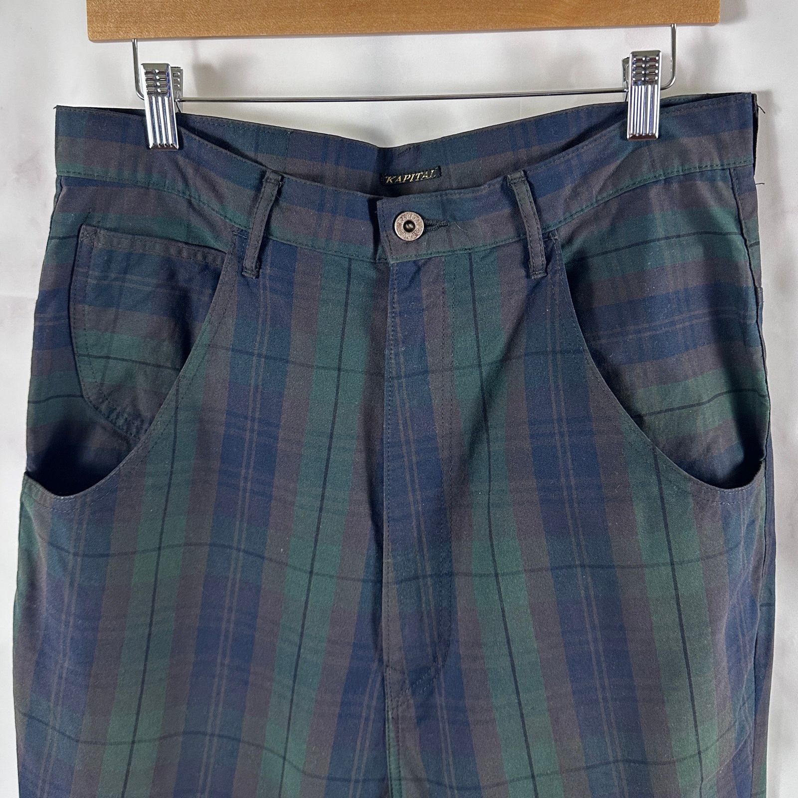 Kapital Green Plaid Buckle Back Pants Size US 33 - 2 Thumbnail