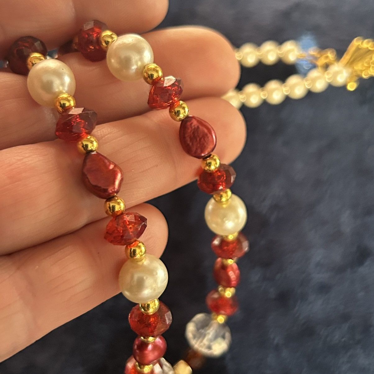 Handmade Handcrafted repurpose porcelain rose genuine pearl necklace Size ONE SIZE - 10 Thumbnail