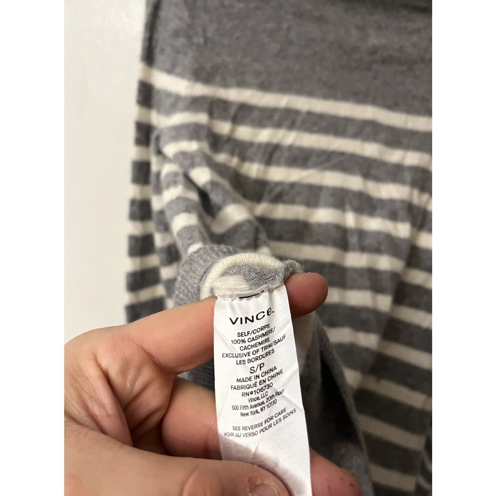 Vince Vince 100% Cashmere Heather Gray Breton Stripe Funnel Neck Sweater Small Size S / US 4 / IT 40 - 4 Thumbnail