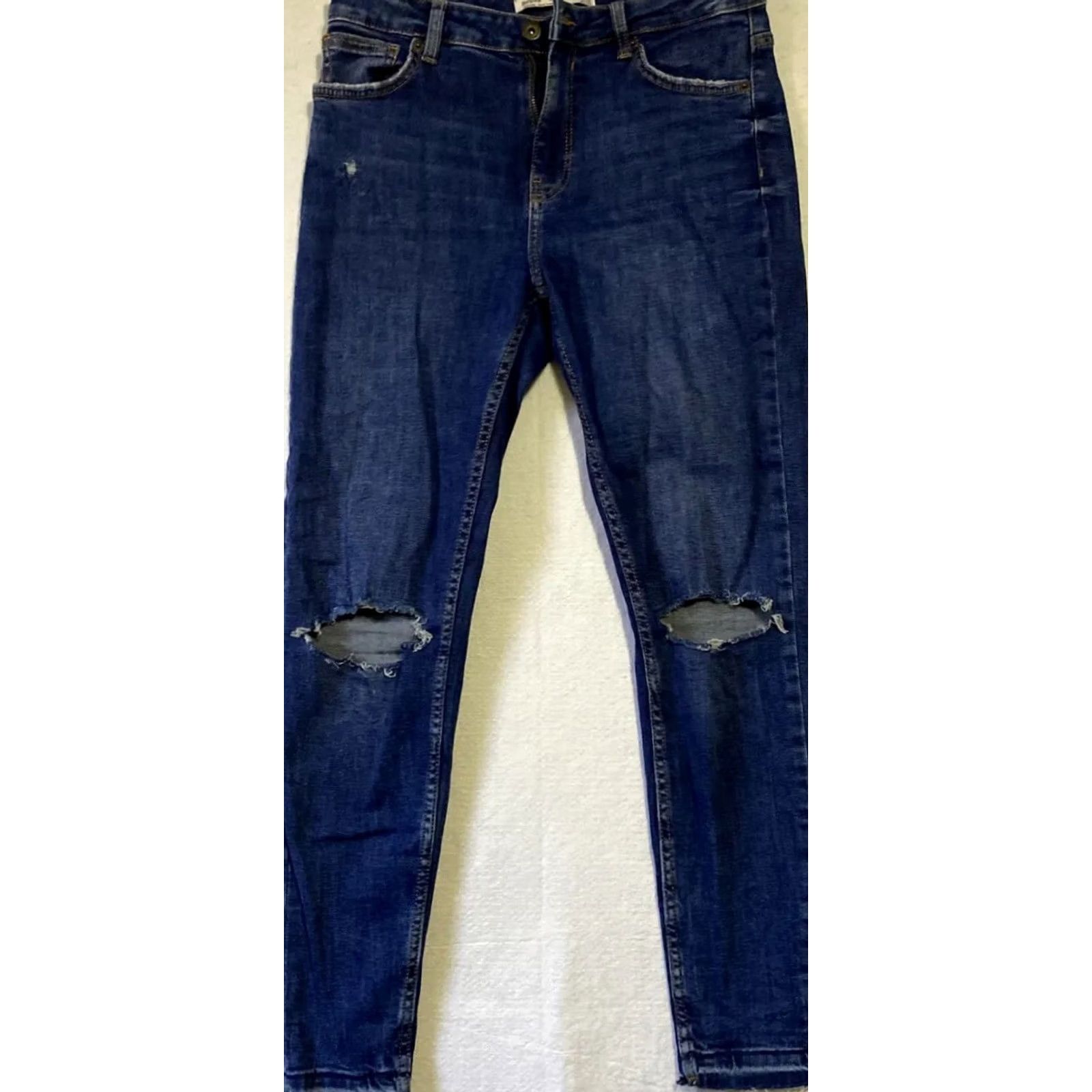 Bershka Bershka Jeans Women's Size 6 Blue Skinny Distressed Stretch Denim / 27-4 Distressed Skinny Jeans Womens 6 Blue Classic Modern Seasons Size 28" / US 6 / IT 42 - 2 Thumbnail