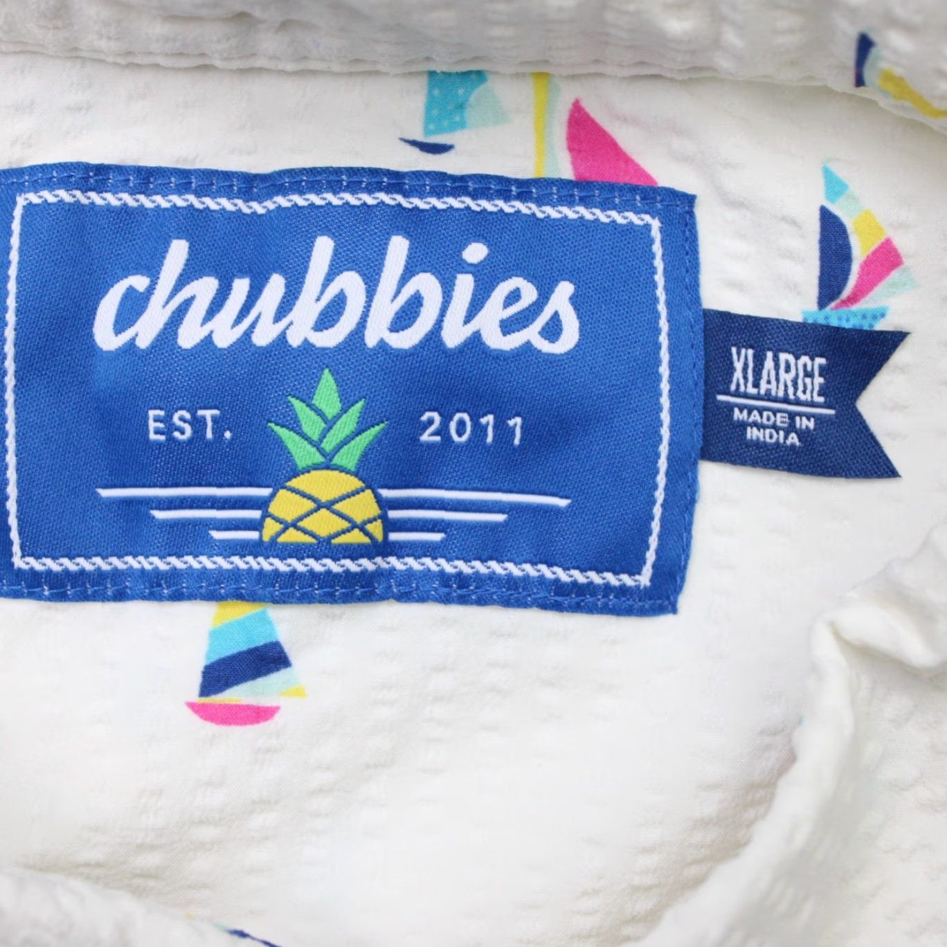Chubbies Chubbies Shirt Mens XL White Sailboat AOP Seersucker Nylon Stretch Short Sleeve Shirt Velcro? No Size US XL / EU 56 / 4 - 6 Thumbnail