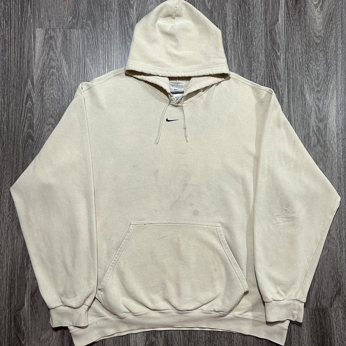 Vintage Nike Center Swoosh Hooded Sweatshirt Cream Sz XXL - Main Image