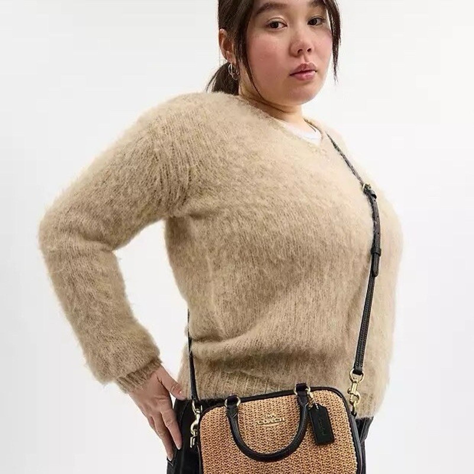 Coach NWT COACH Satchel Mini Bag CAK74 Toast/Black Straw Leather Size ONE SIZE - 7 Thumbnail