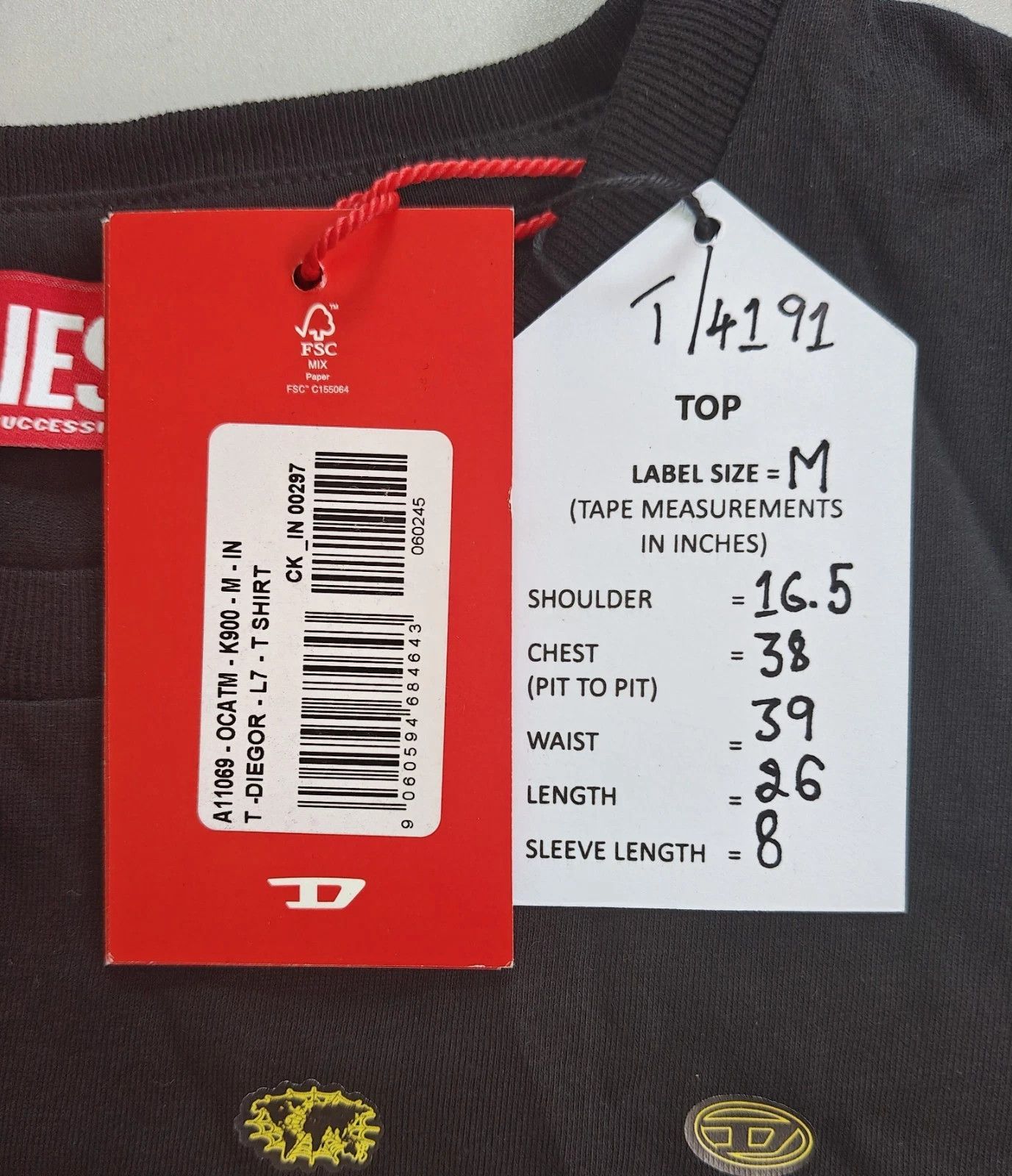 Diesel DIESEL Black T-shirt with DSL 78 Denim print T 4191 Size US M / EU 48-50 / 2 - 5 Thumbnail