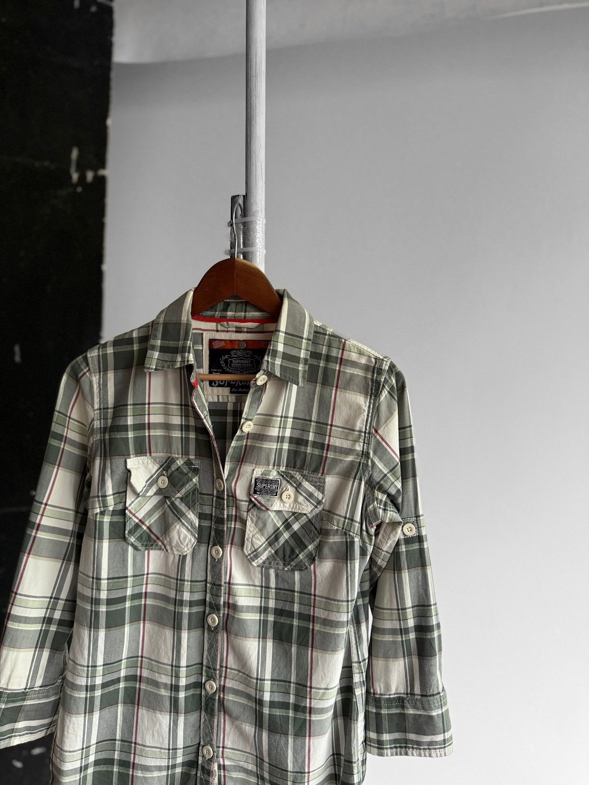 Designer × Superdry SuperDry Womens Plaid Pattern 3/4 Sleeve Button Up Shirt Size M / US 6-8 / IT 42-44 - 2 Thumbnail
