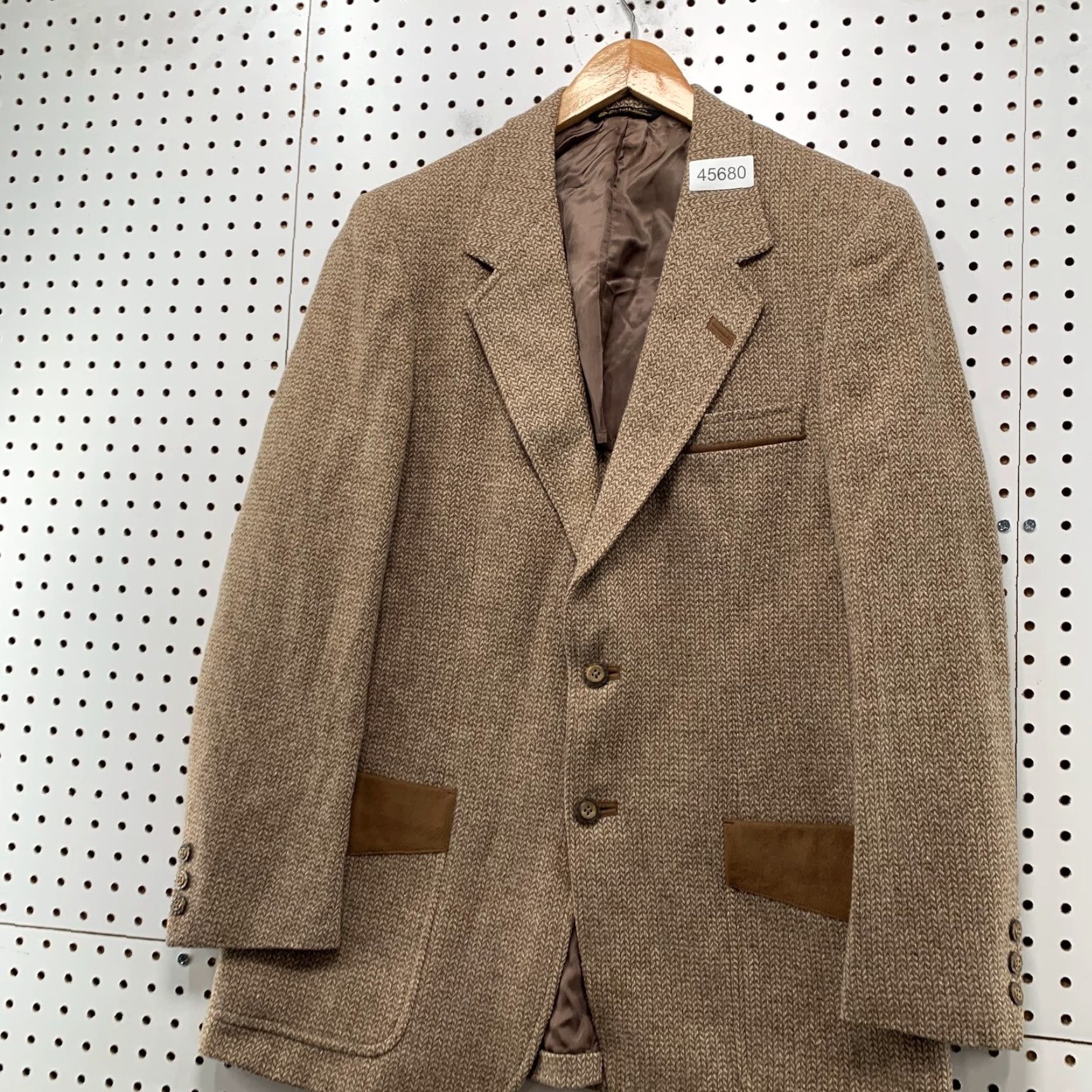 Vintage VINTAGE Whitehouse & Hardy Blazer Mens 38 Tweed Wool Brown USA Leather Pocket Flap 60s 70s Size 38R - 3 Thumbnail