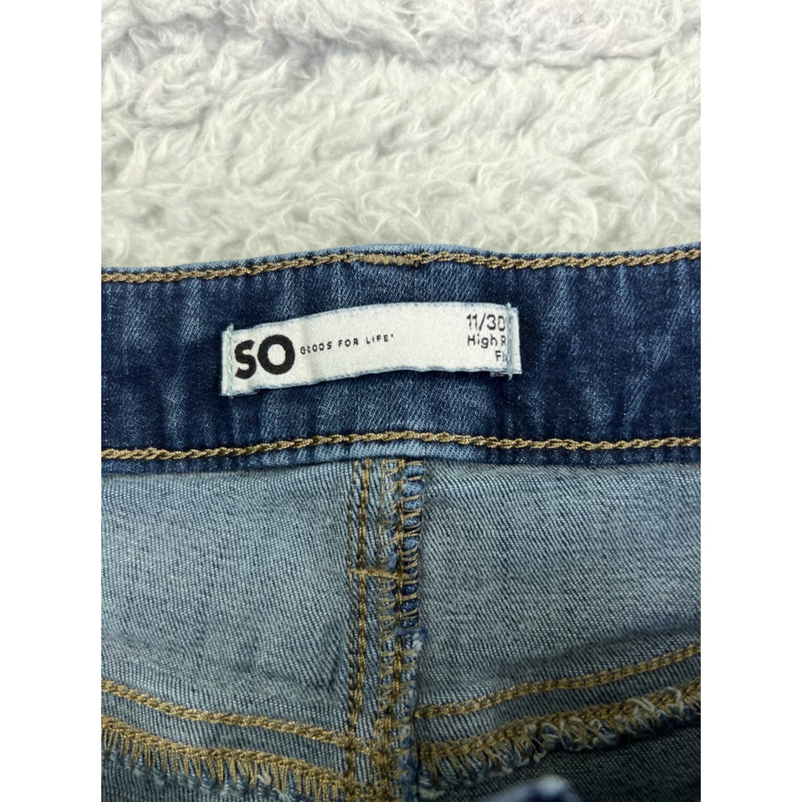 Vintage SO Jeans Pants Women 11 Blue Denim Flared Mid Rise Med Wash 26x30 Cotton Blend Regular 5-Pocket Design Zip Size 32" / US 10 / IT 46 - 6 Thumbnail