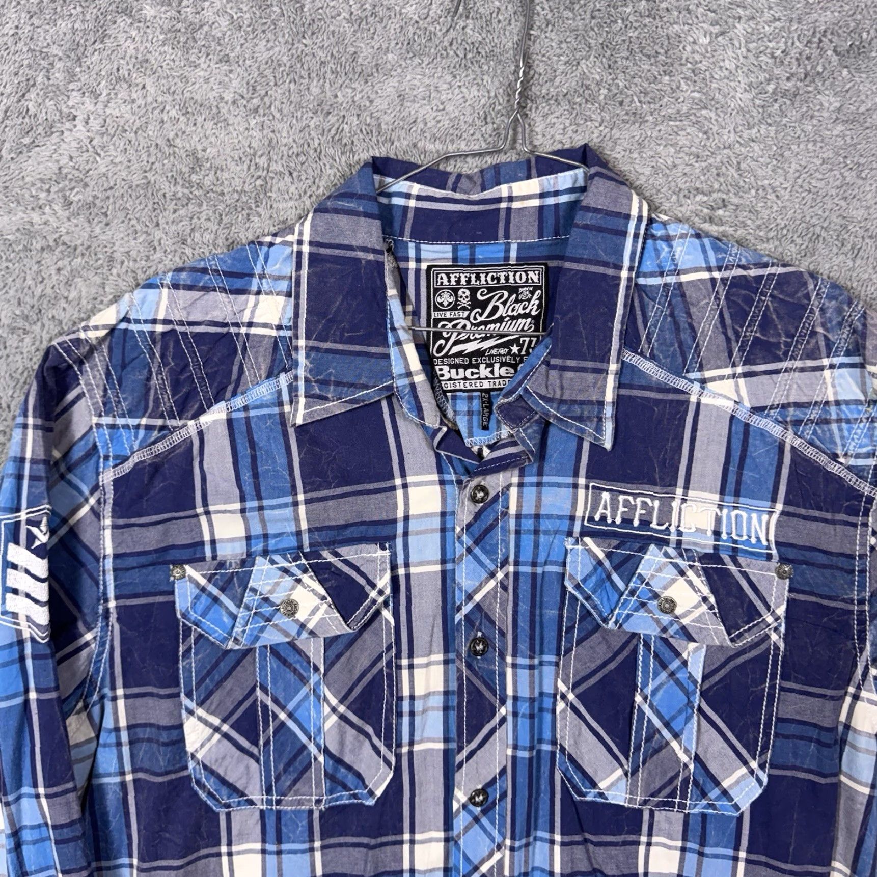 Affliction VINTAGE Affliction Shirt Mens 2XL Blue Size US XXL / EU 58 / 5 - 3 Thumbnail