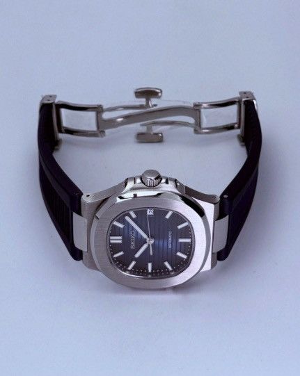 Japanese Brand Seiko Mod Nautilus Navy Dial Steel Watch Rubber Strap 41mm Size ONE SIZE - 5 Thumbnail