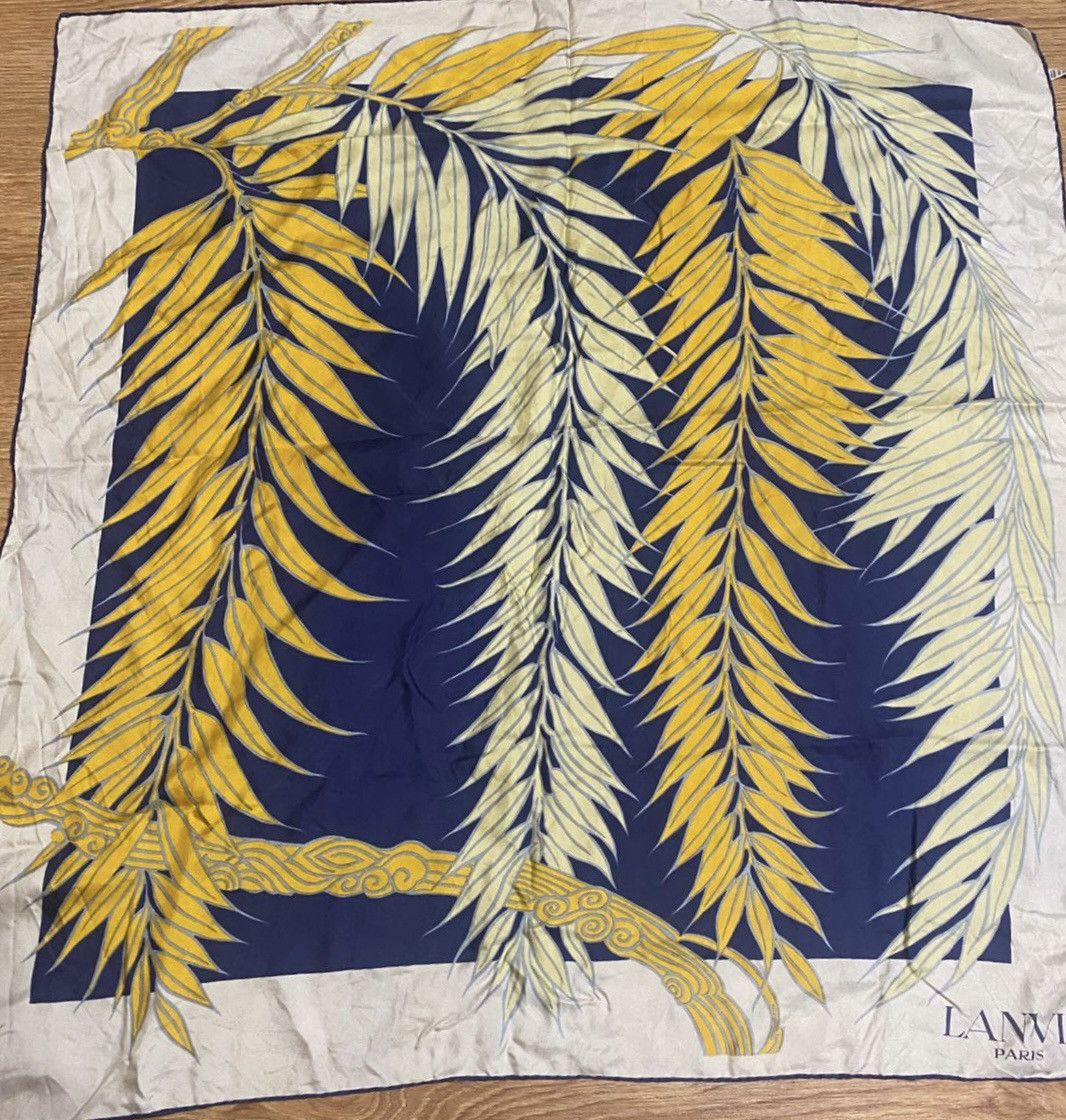Lanvin Lanvin Paris Silk Scarf Leaf Print Blue Yellow Made France Size ONE SIZE - 2 Thumbnail