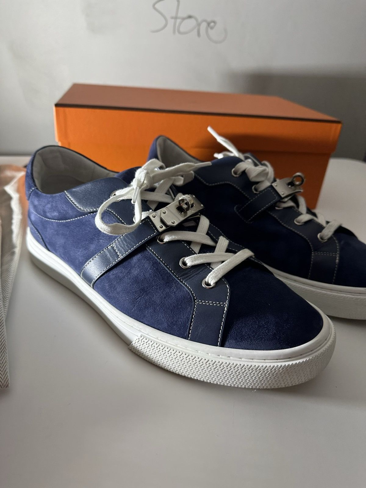 Hermes Hermes Day Sneaker Suede Blue Kelly Birkin Shoes 43.5 | Grailed