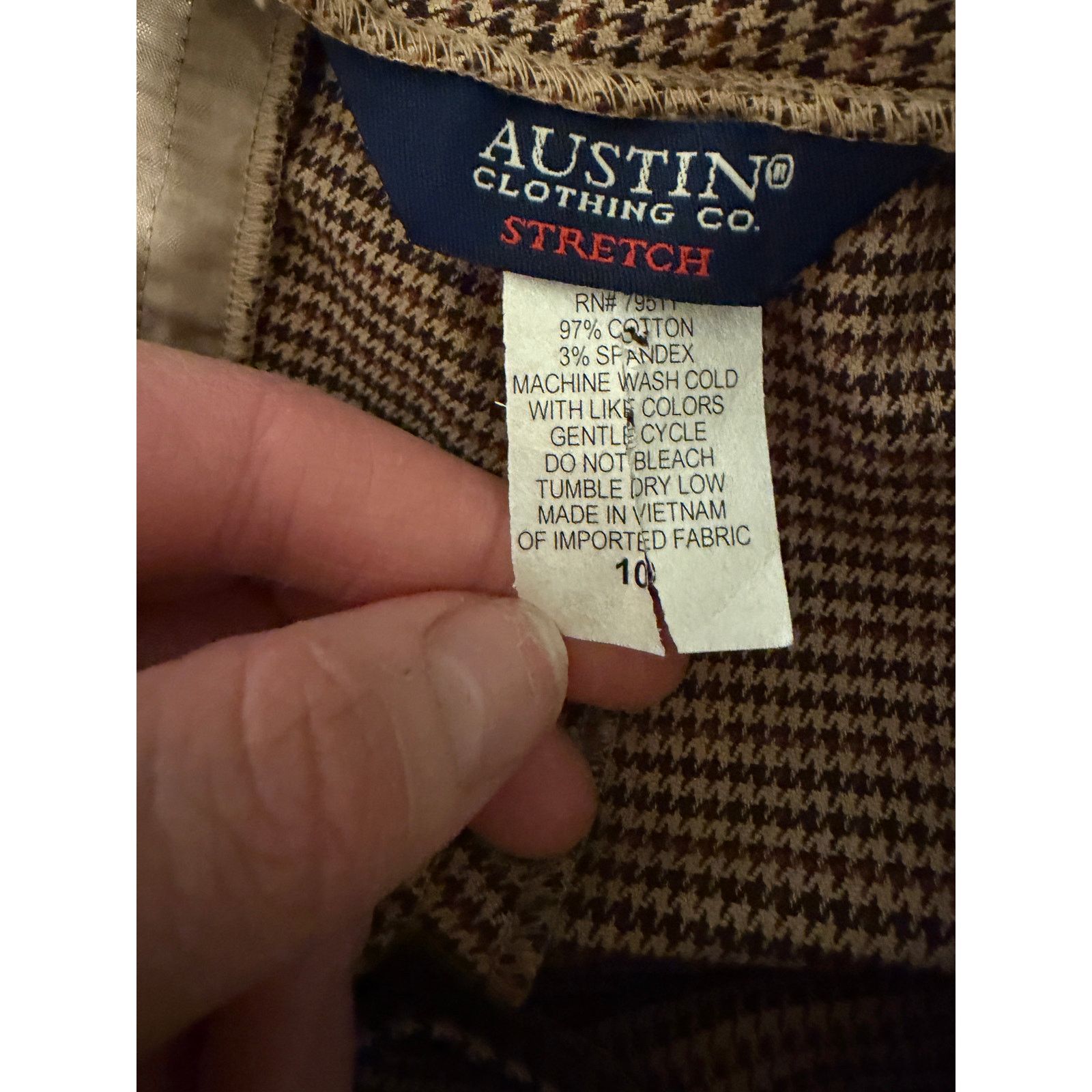 Other Austin Clothing Co Brown Houndstooth Stretch Cotton Trousers Size 32" / US 10 / IT 46 - 9 Thumbnail