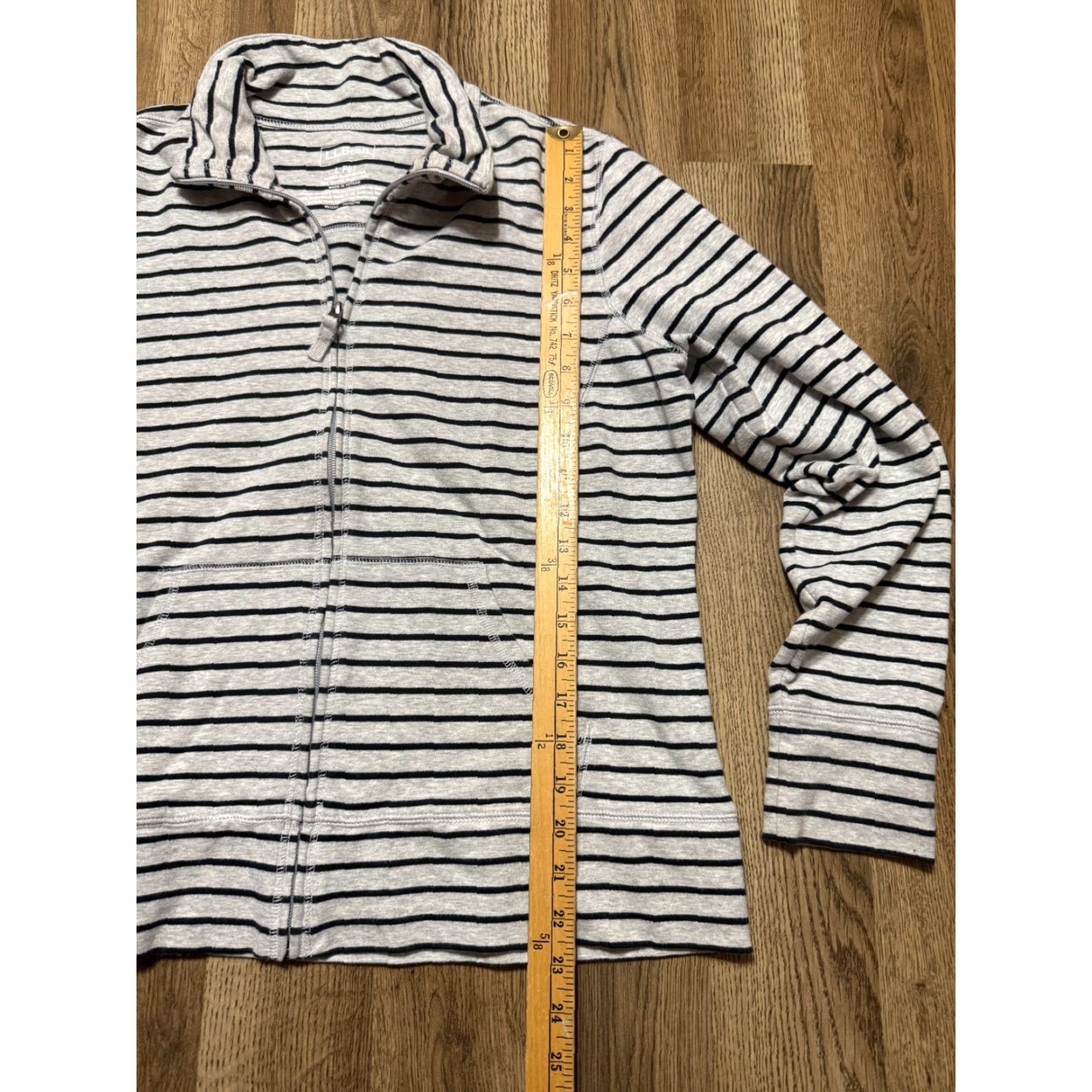 Vintage L.L. Bean Sweater Women's Size Large Petite Striped Gray Black Full Zip Womens Size L / US 10 / IT 46 - 7 Thumbnail