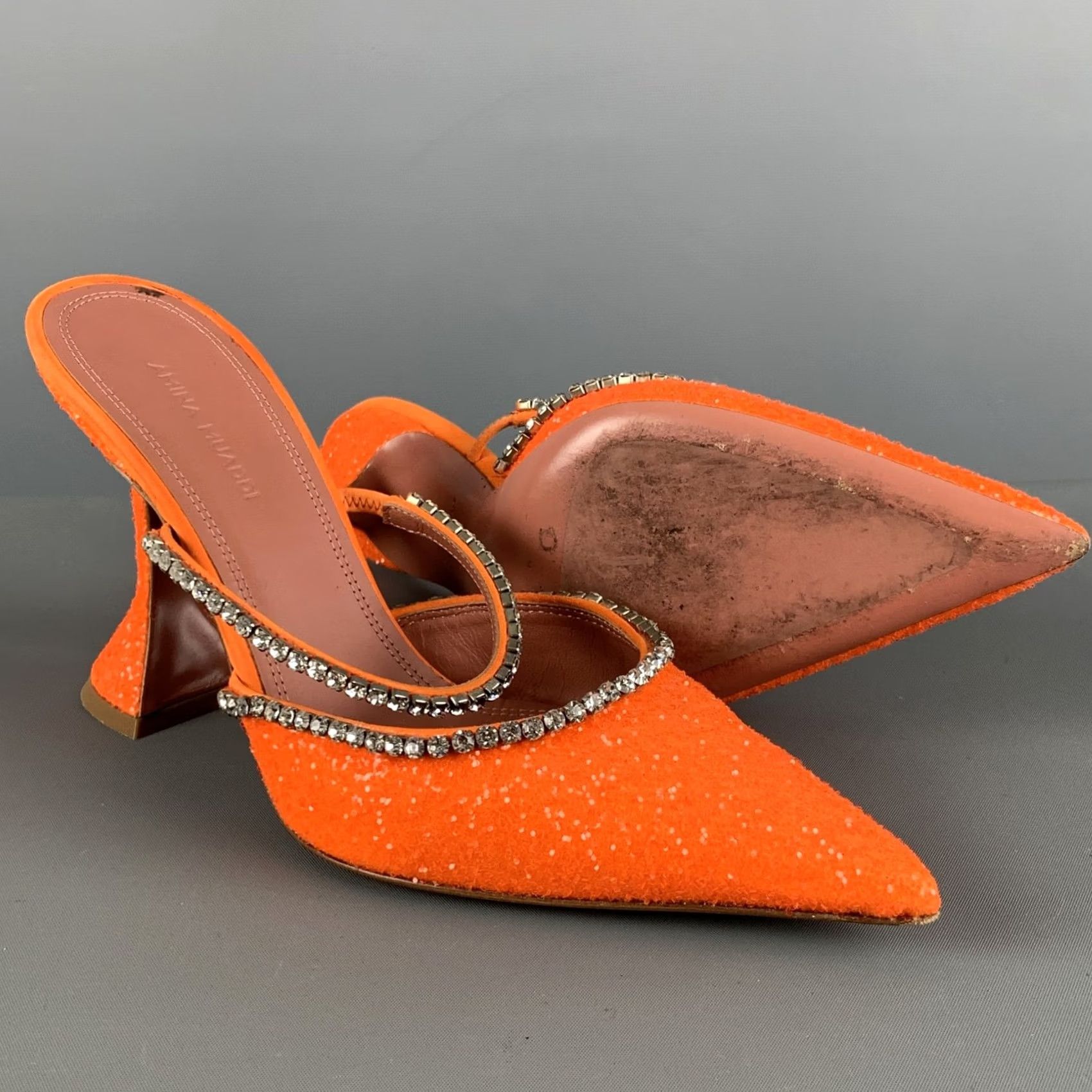 Amina Muaddi AMINA MUADDI Orange Silver Glitter Mules Pumps Women Size 8 Size US 8 / IT 38 - 5 Thumbnail