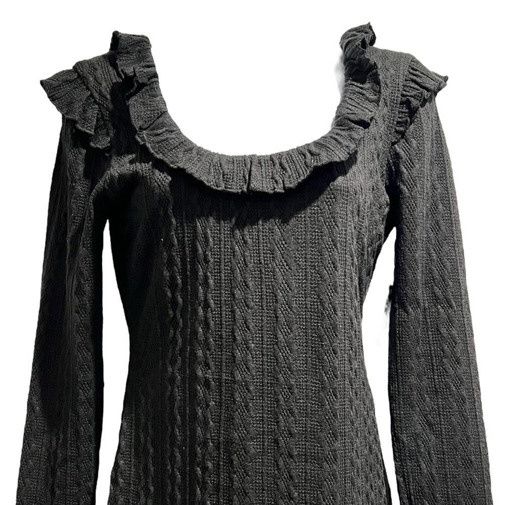 Designer NWT 19 Cooper Ruffle Long Sleeve Knit Dress Black Size S / US 4 / IT 40 - 2 Thumbnail