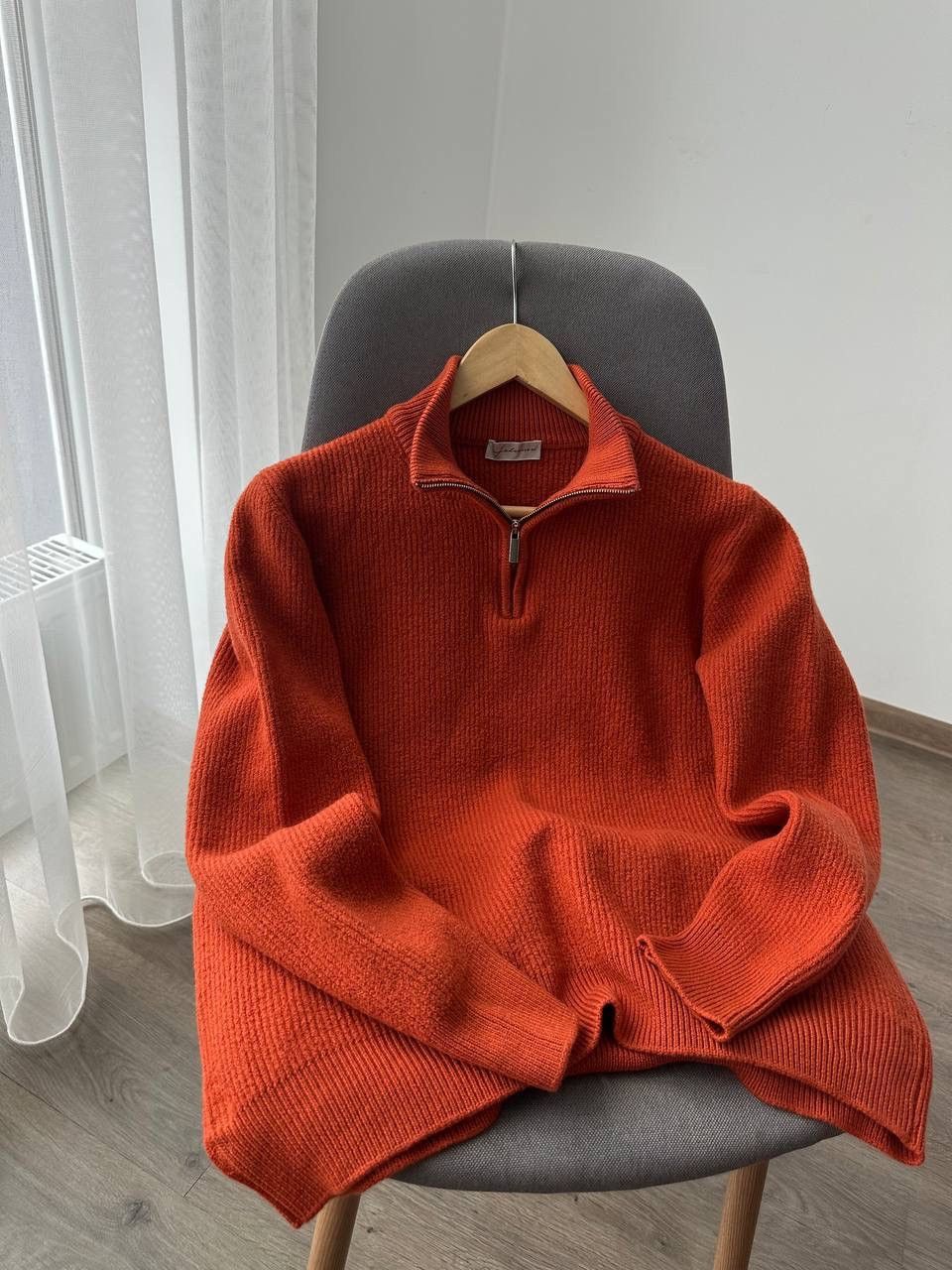 Japanese Brand × Vintage Vintage Faconeri Marino Wool Pullover 1/4 zip Orange Sweater Size US M / EU 48-50 / 2 - 14 Thumbnail