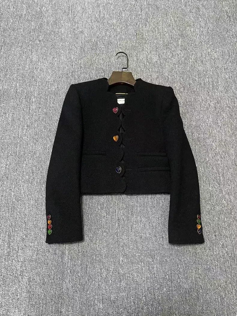Saint Laurent Paris Saint Laurent Paris Black Short Wool Jacket with Heart But Size XS / US 0-2 / IT 36-38 - 1 Thumbnail