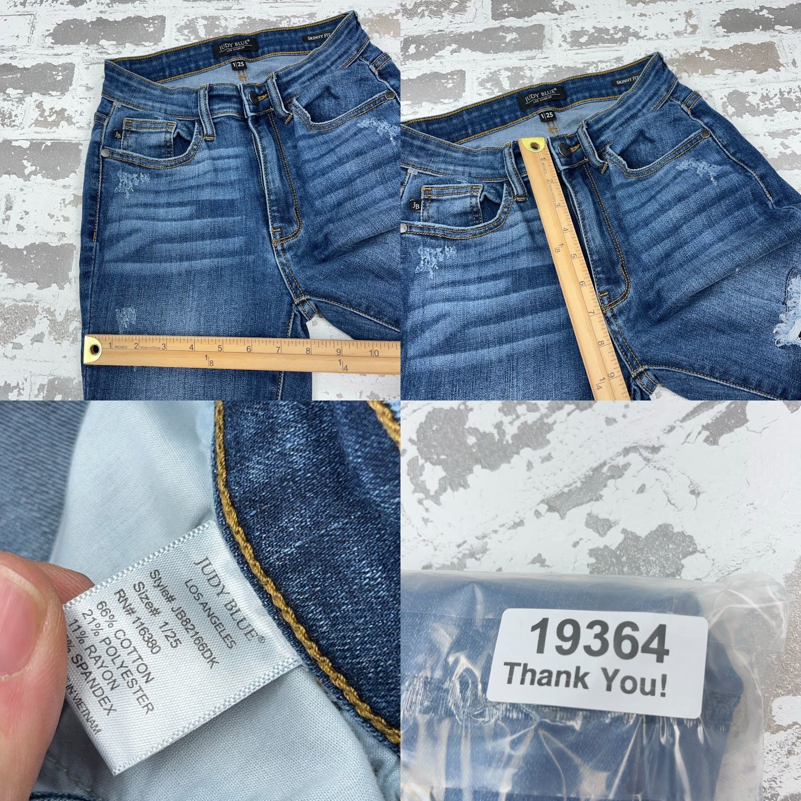 Vintage Judy Blue Jeans Women Skinny Mid Rise 25 Blue Denim 5-Pocket Distressed? No. 26in Inseam Slim Classic Modern Pants Size 25 Womens Jeans Size 42" / US 20 - 9 Thumbnail