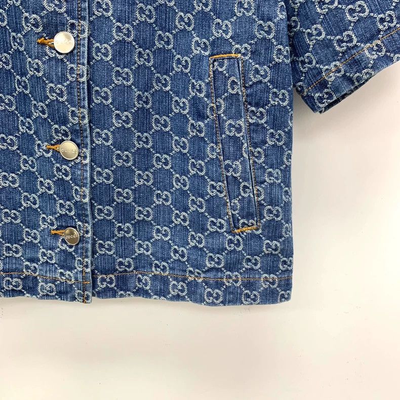 Gucci Gucci Size34 Dark blue logo jacquad full print cotton lapel Size US XXS / EU 40 - 4 Thumbnail