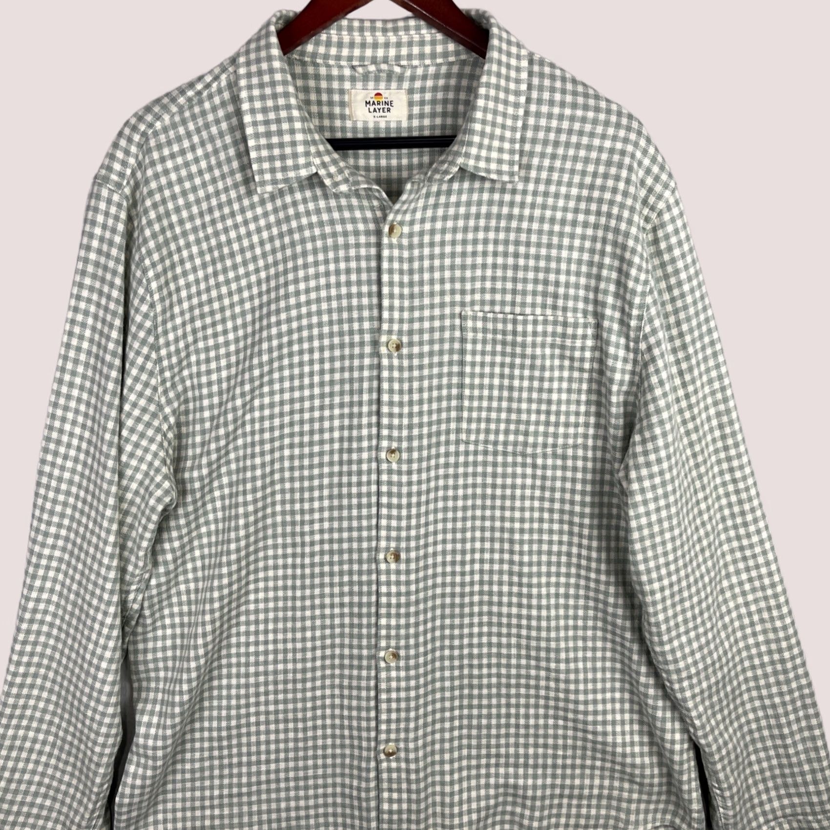 Marine Layer Marine Layer Shirt Mens Large Gingham Button-Up Green White Long Sleeve Flannel Size US L / EU 52-54 / 3 - 1 Thumbnail