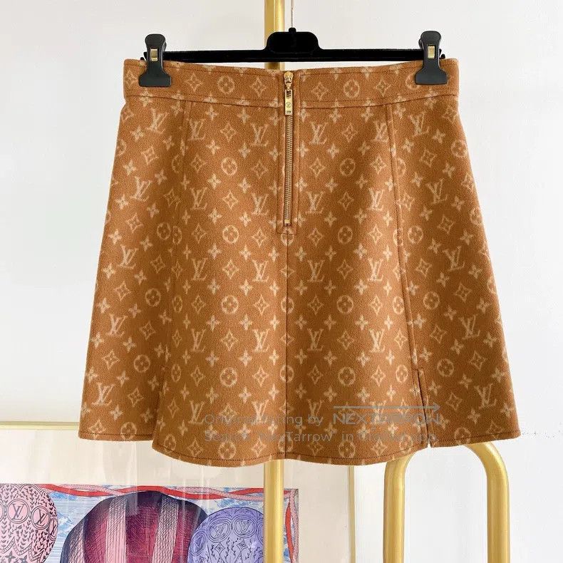 Louis Vuitton Louis Vuitton Brown Full Logo Wool Half Skirt Size 37" - 2 Thumbnail