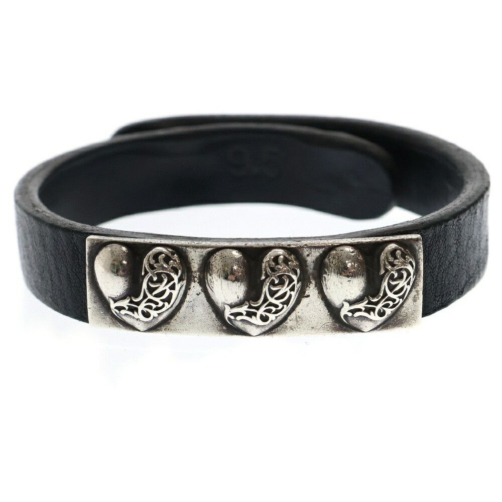 Chrome Hearts CHROME HEARTS LEATHER SILVER HEART CUFF PLATE BRACELET Size ONE SIZE - 5 Thumbnail