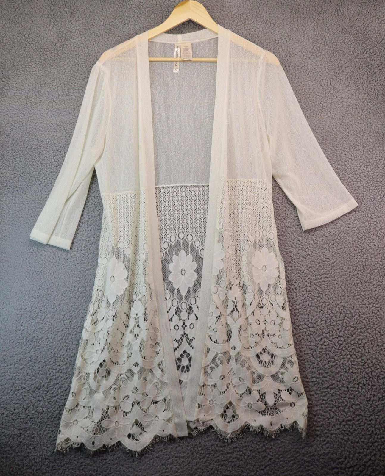 Other Ivory Floral Lace Gown Cover Women Medium 3/4 Sleeve Size ONE SIZE - 1 Thumbnail