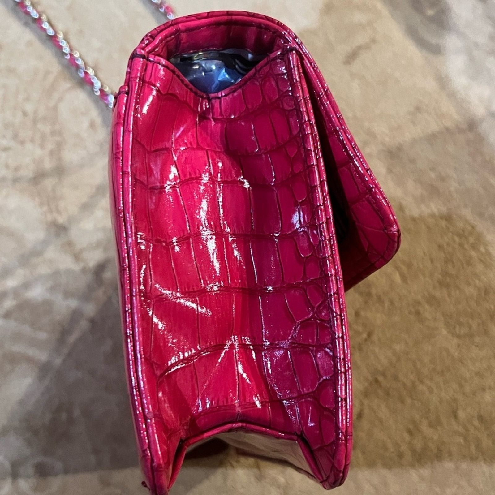 Anne Klein Anne Klein Purse Red Crocodile Patent Handbag Gold accents Size ONE SIZE - 12 Thumbnail