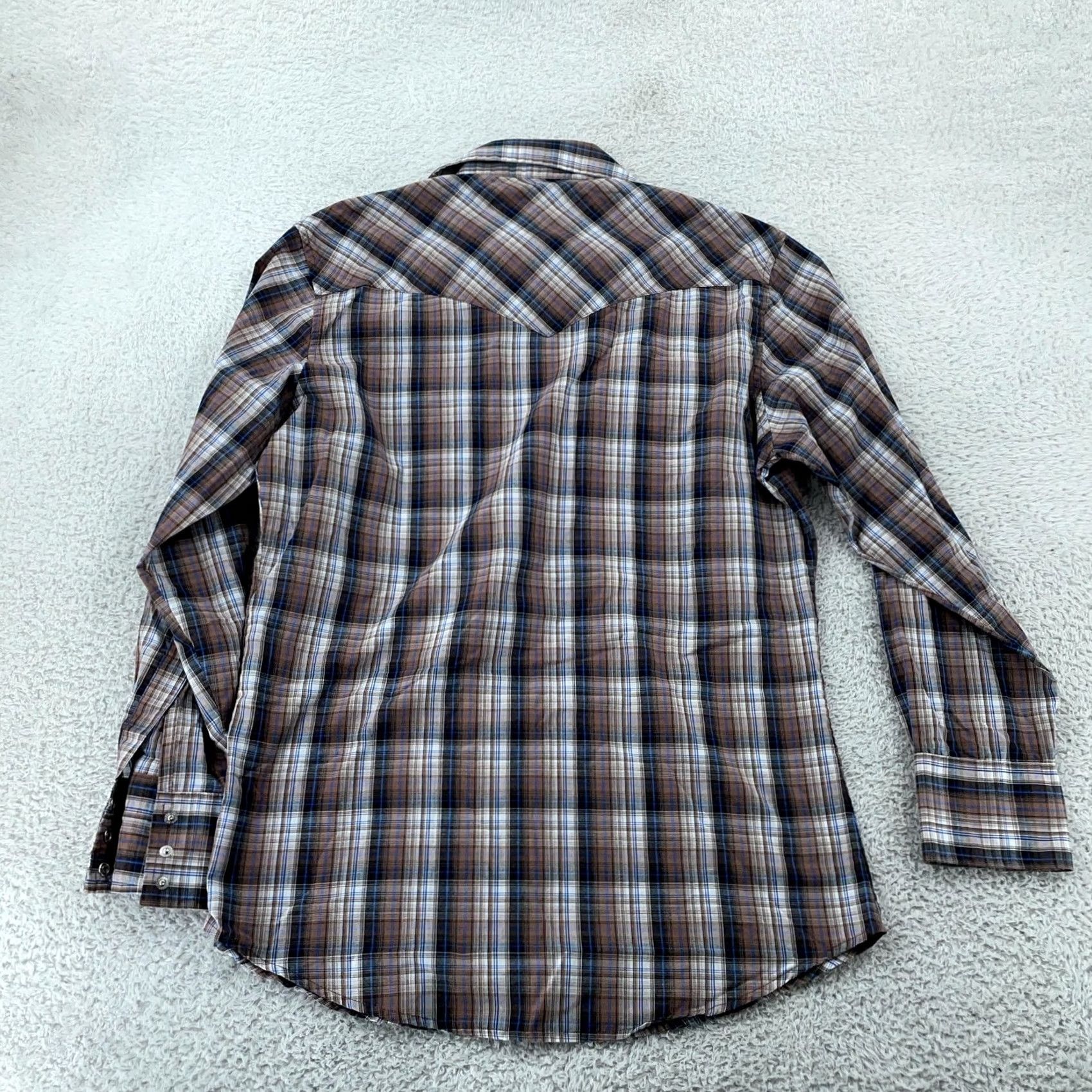 Wrangler Wrangler Western Shirt Mens M Brown Blue Plaid Long Sleeve Button-Up Collared Snap Pocket Size US M / EU 48-50 / 2 - 3 Thumbnail