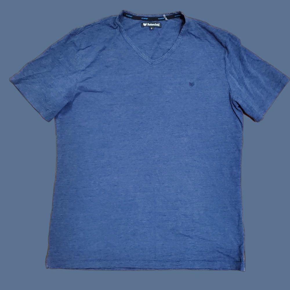 Vintage Buttercloth Mens Large Blue Icy Cotton V-Neck Short Sleeve Shirt Casual Soft Size US L / EU 52-54 / 3 - 1 Thumbnail