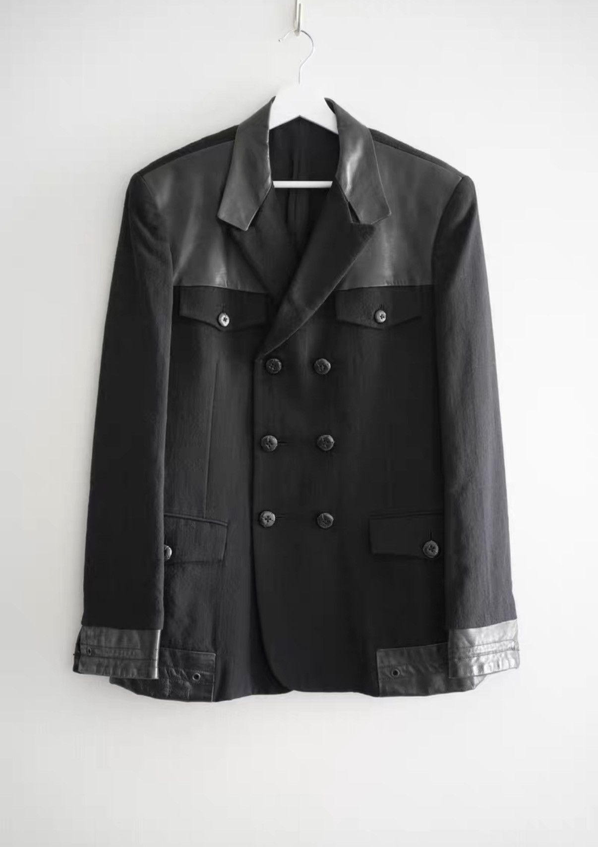 Yohji Yamamoto Yohji Yamamoto 08aw Double Breasted Leather Panel Blazer K4 Size US M / EU 48-50 / 2 - 1 Thumbnail