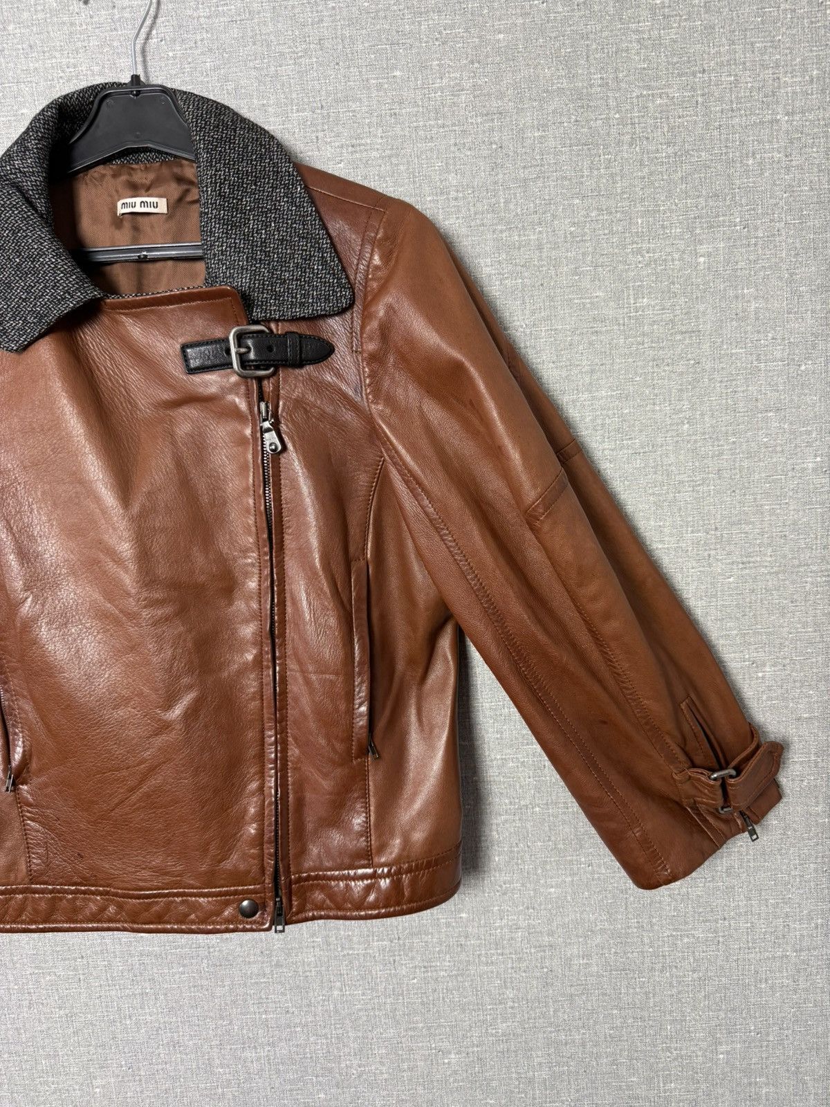 Miu Miu Miu Miu Lambskin Leather Biker Jacket with Buckle Cuffs sz44 Size M / US 6-8 / IT 42-44 - 15 Thumbnail