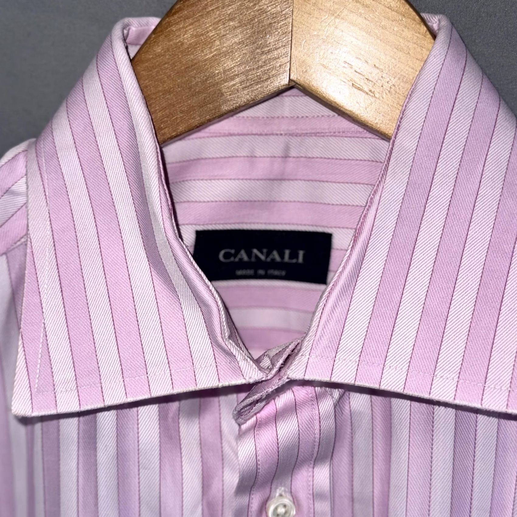 Canali Canali Shirt Mens 16 41 Pink White Stripe Dress Front Button Made Italy Size 42R - 6 Thumbnail