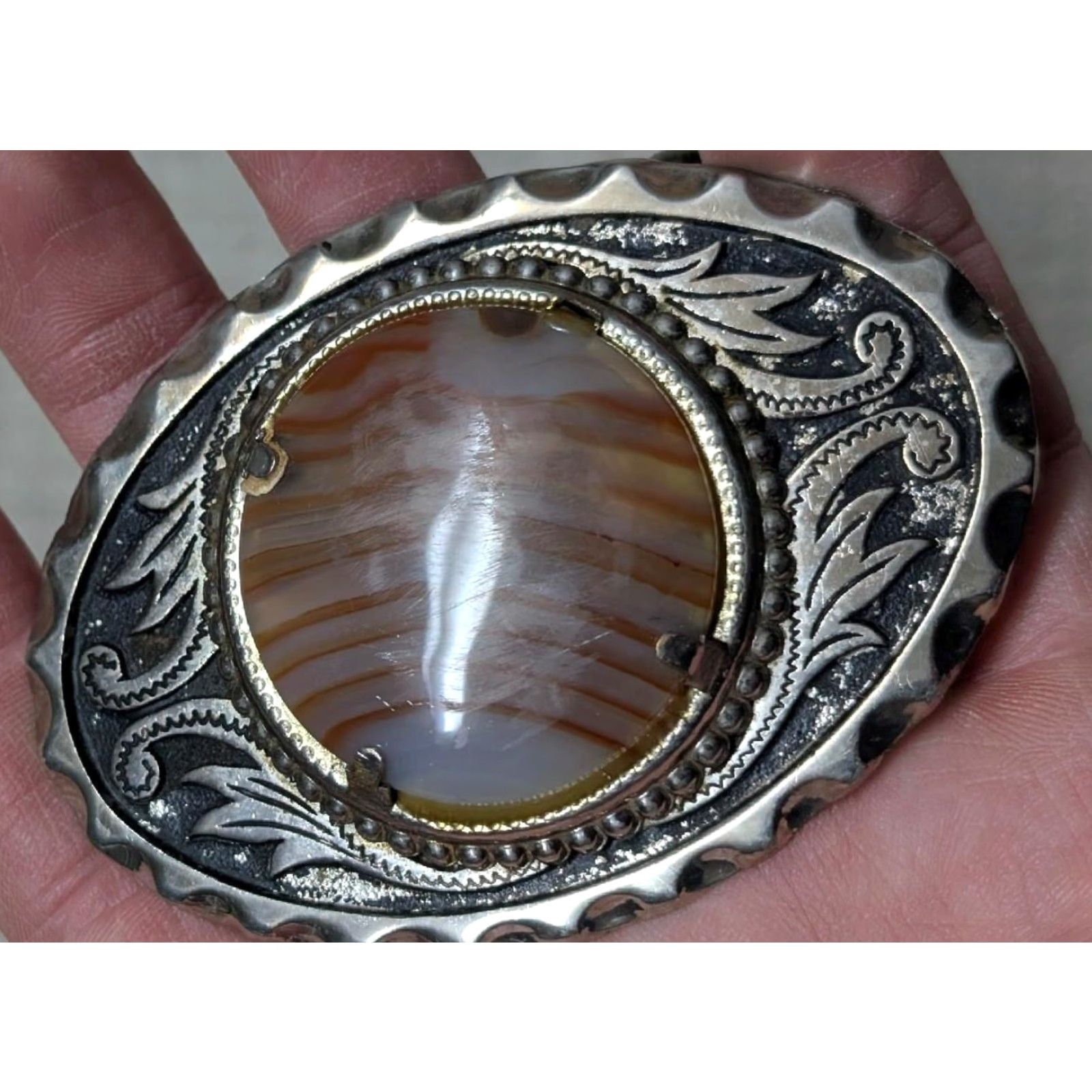 Vintage VINTAGE AGATE belt buckle Men Belt Buckle Western Cowboy Orange 70s pattern Mens Size ONE SIZE - 2 Thumbnail