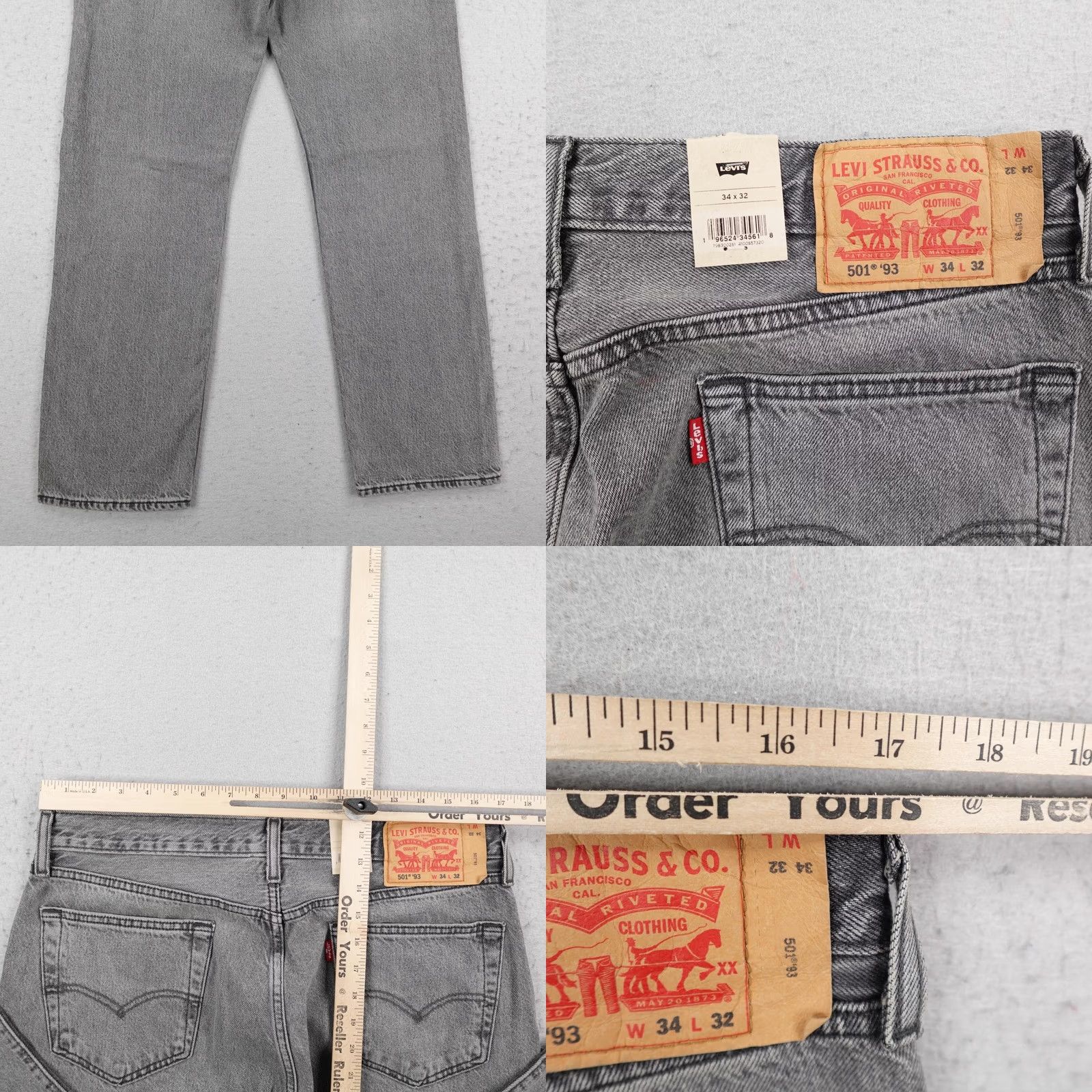 Levi's Levis Jeans Mens 34x32 Gray Denim 501 93 Straight Button Fly Distressed NEW Size US 34 / EU 50 - 8 Thumbnail