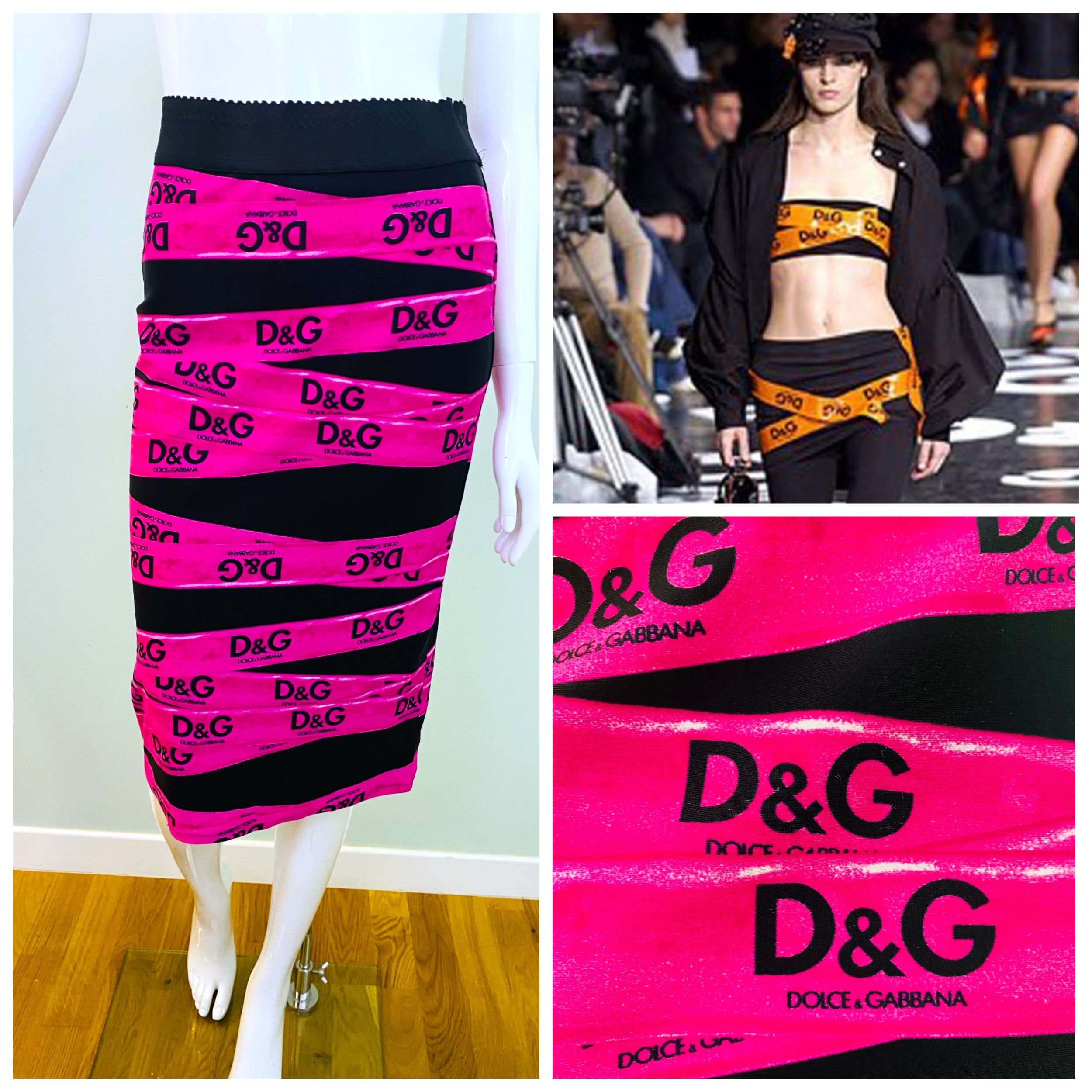 Dolce & Gabbana D&G Dolce & Gabbana F/W 2003 Caution Tape High Waisted Skirt Size 30" / US 8 / IT 44 - 1 Thumbnail