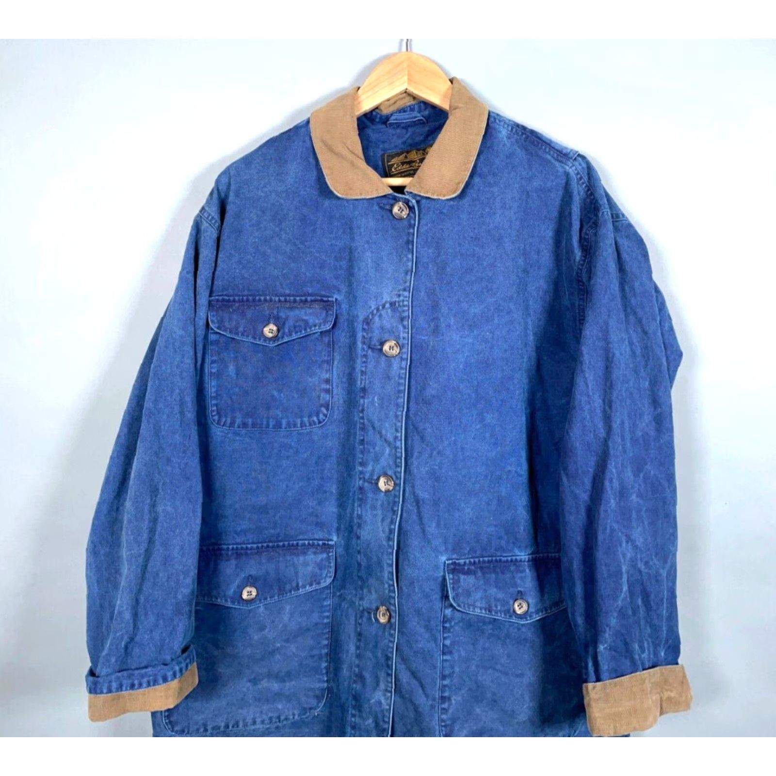 Eddie Bauer VINTAGE 90s Eddie Bauer Canvas Chore Jacket Women's Large Faded Blue Corduroy Collar Size L / US 10 / IT 46 - 4 Thumbnail