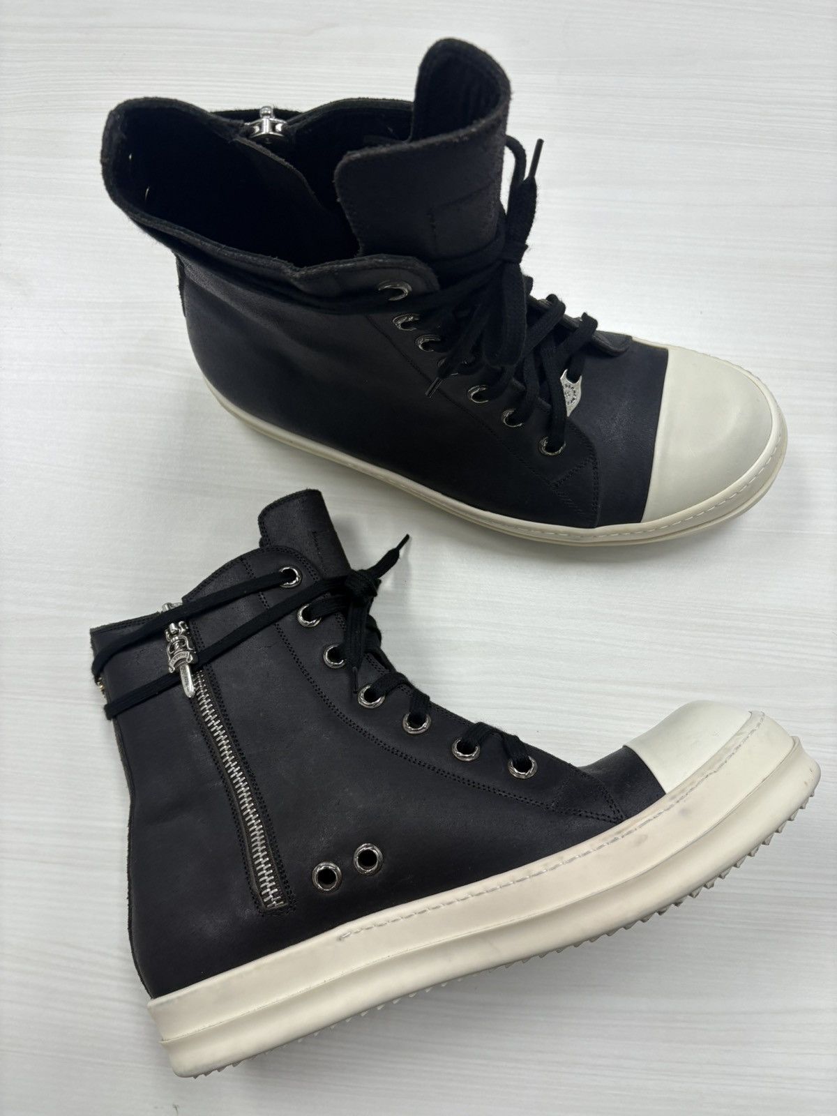 Pre-owned Chrome Hearts X Rick Owens Chrome Hearts Ramones Blistered Leather Shoes