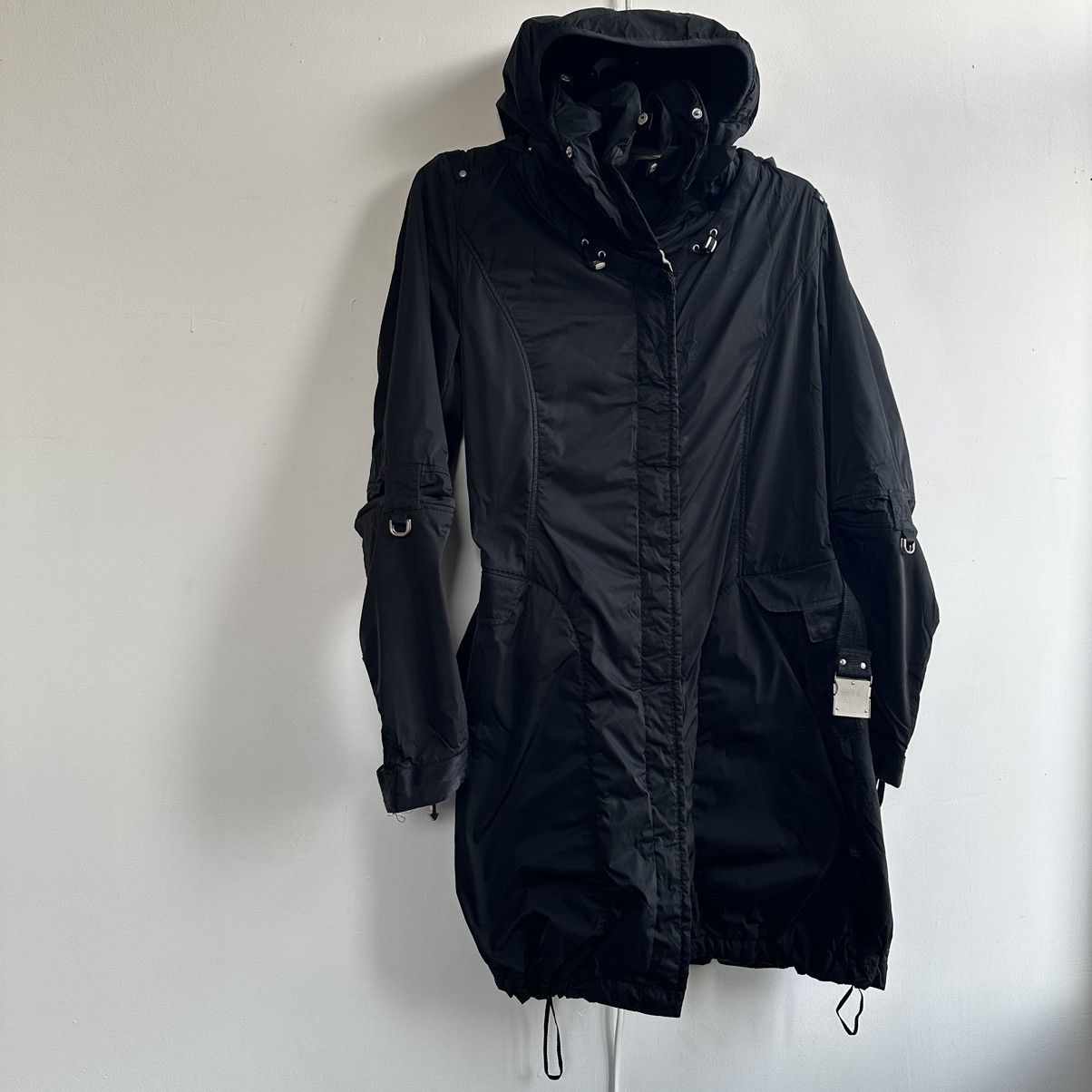 Marithe + Francois Girbaud 🔥BLACK nylon BONDAGE LONG JACKET MFG Size L / US 10 / IT 46 - 16 Thumbnail