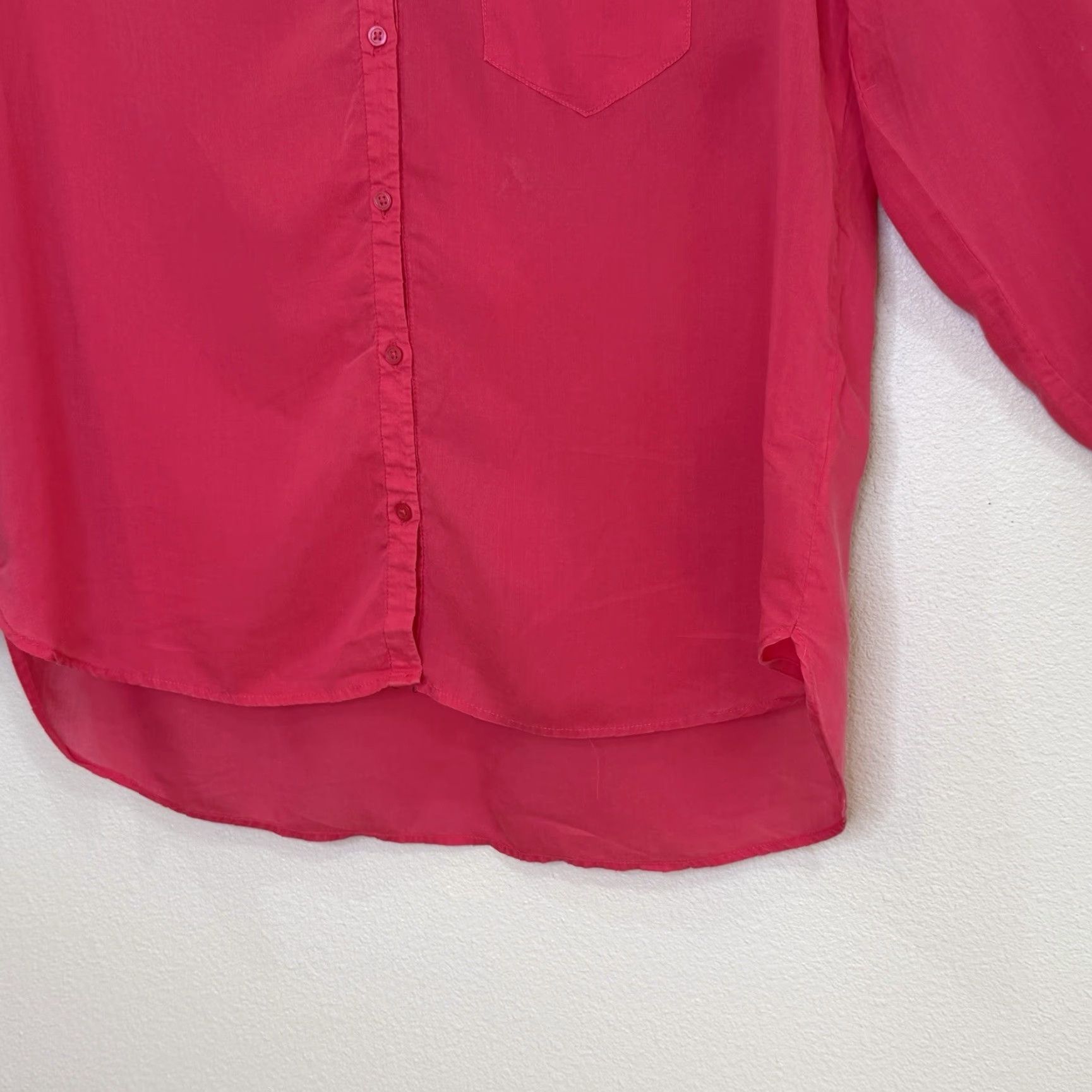 Gap Gap Button Front Shirt Womens XL Lyocell Dark Pink V-Neck Long Sleeve Size XL / US 12-14 / IT 48-50 - 4 Thumbnail