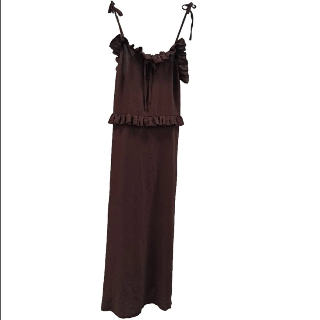 Shein NWOT Shein Tie Shoulder Knot Front Ruffle Trim Maxi Dress Size M / US 6-8 / IT 42-44 - 5 Thumbnail