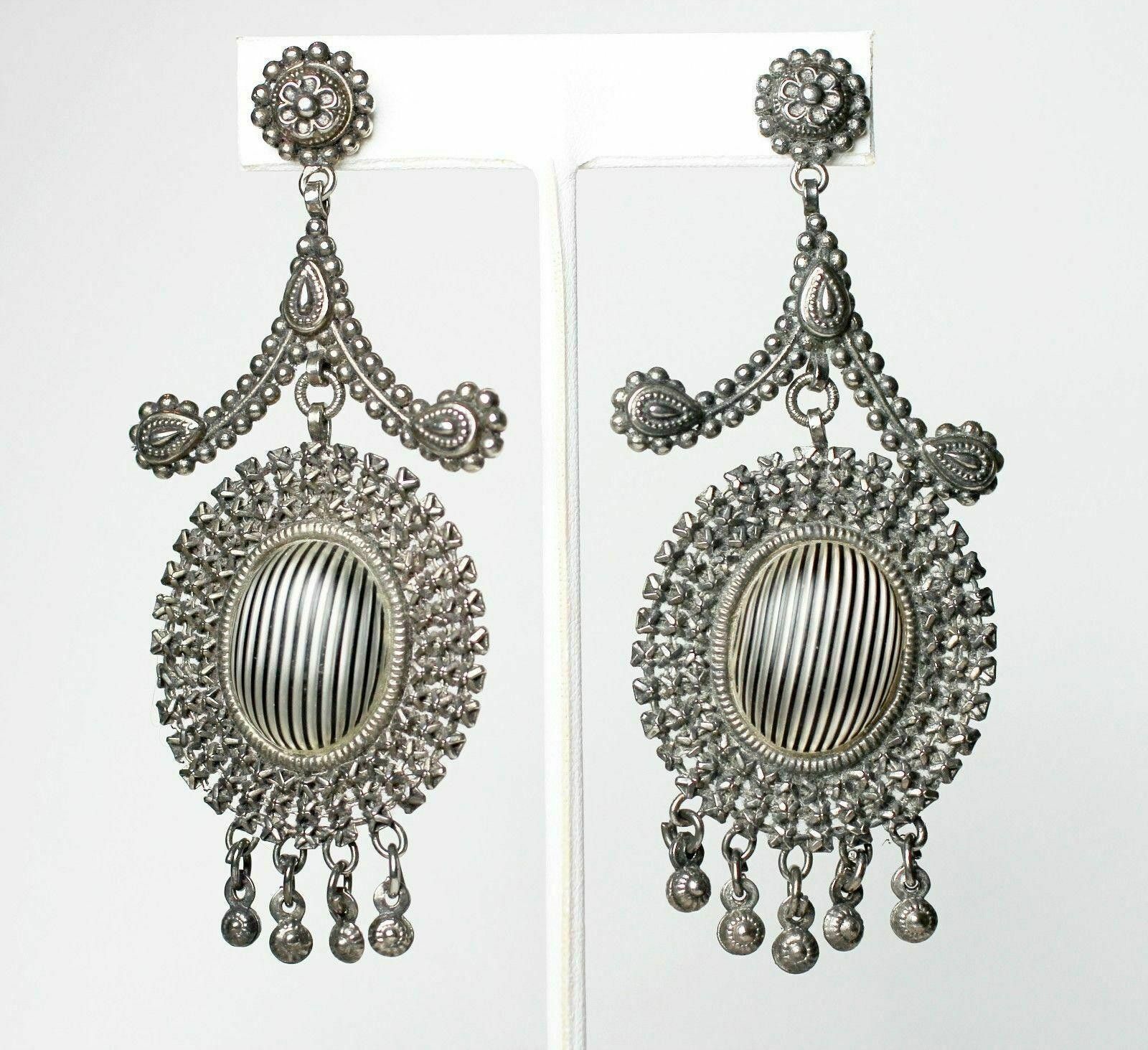 Designer Victorian Cut Steel Chandelier Drop Earrings Size ONE SIZE - 1 Thumbnail