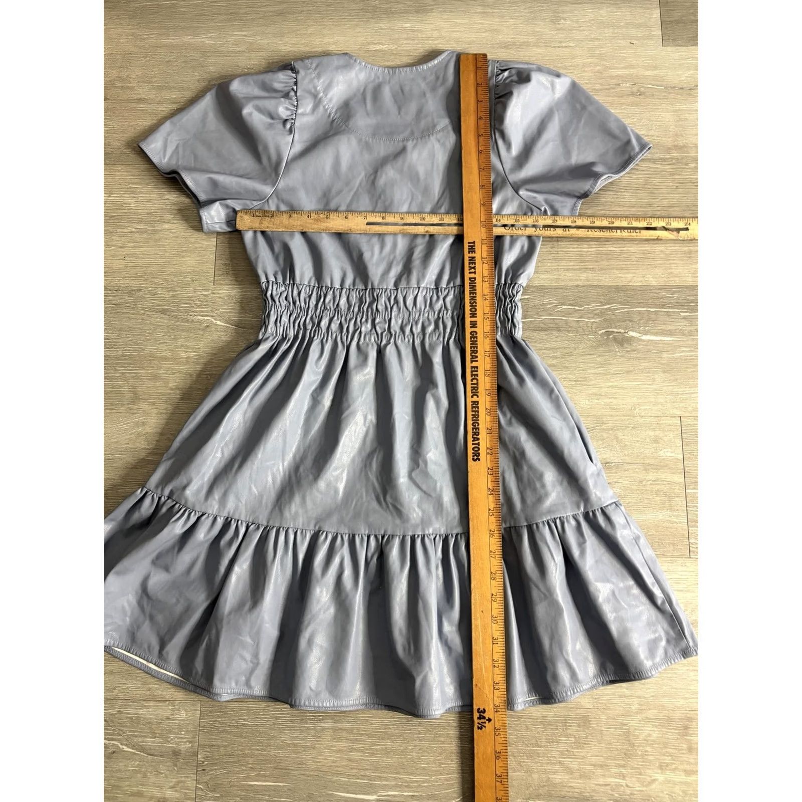 Anthropologie By Anthropologie Dress Womens S Gray Faux Leather Smocked Ruffle Hem Mini Dress Size S / US 4 / IT 40 - 5 Thumbnail