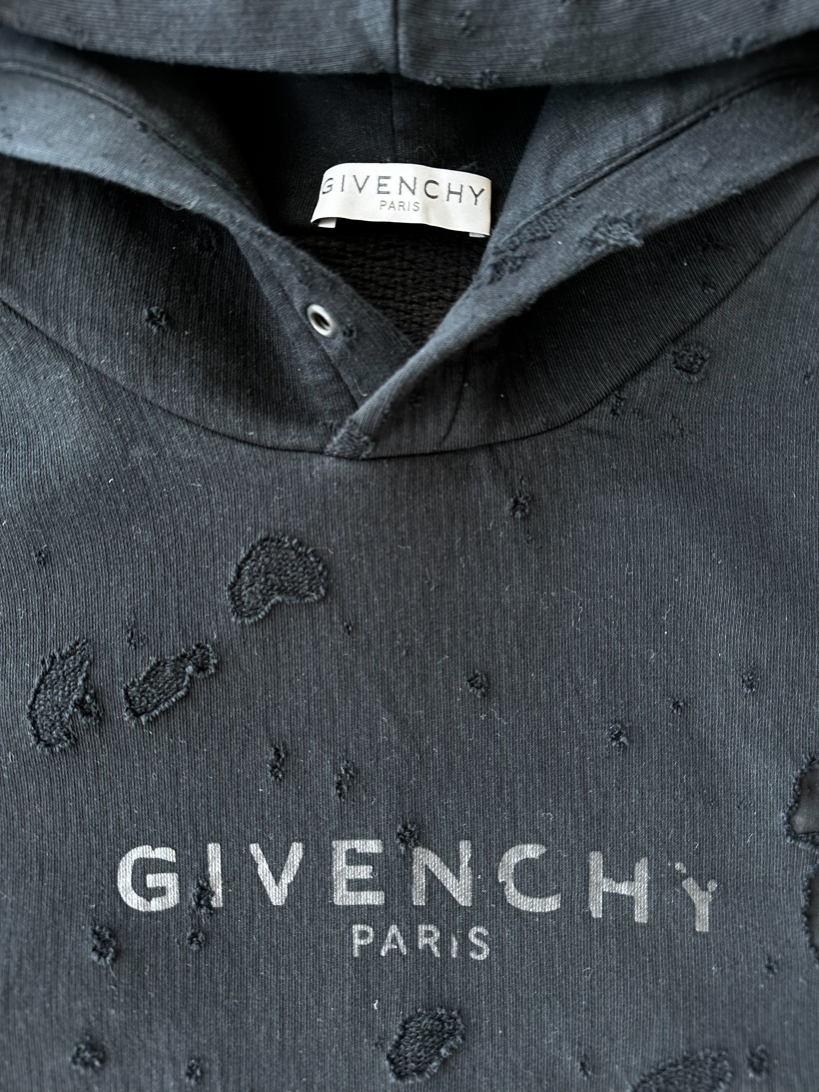 Givenchy Givenchy Black & White Distressed Logo Hoodie Size US XXL / EU 58 / 5 - 3 Thumbnail