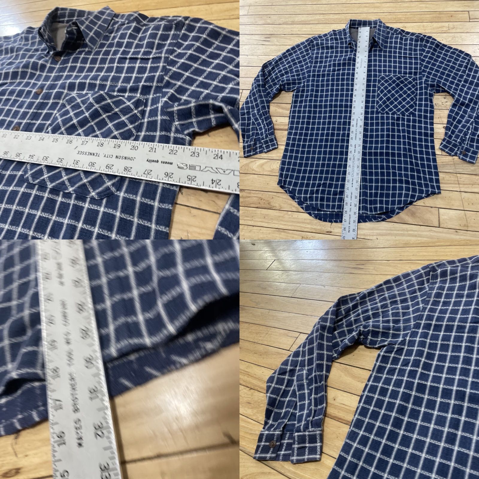 Bugle Boy VINTAGE Bugle Boy Chain Print Stitch Men M Western Equestrian Blue White Check Plaid Shirt Size ONE SIZE - 8 Thumbnail