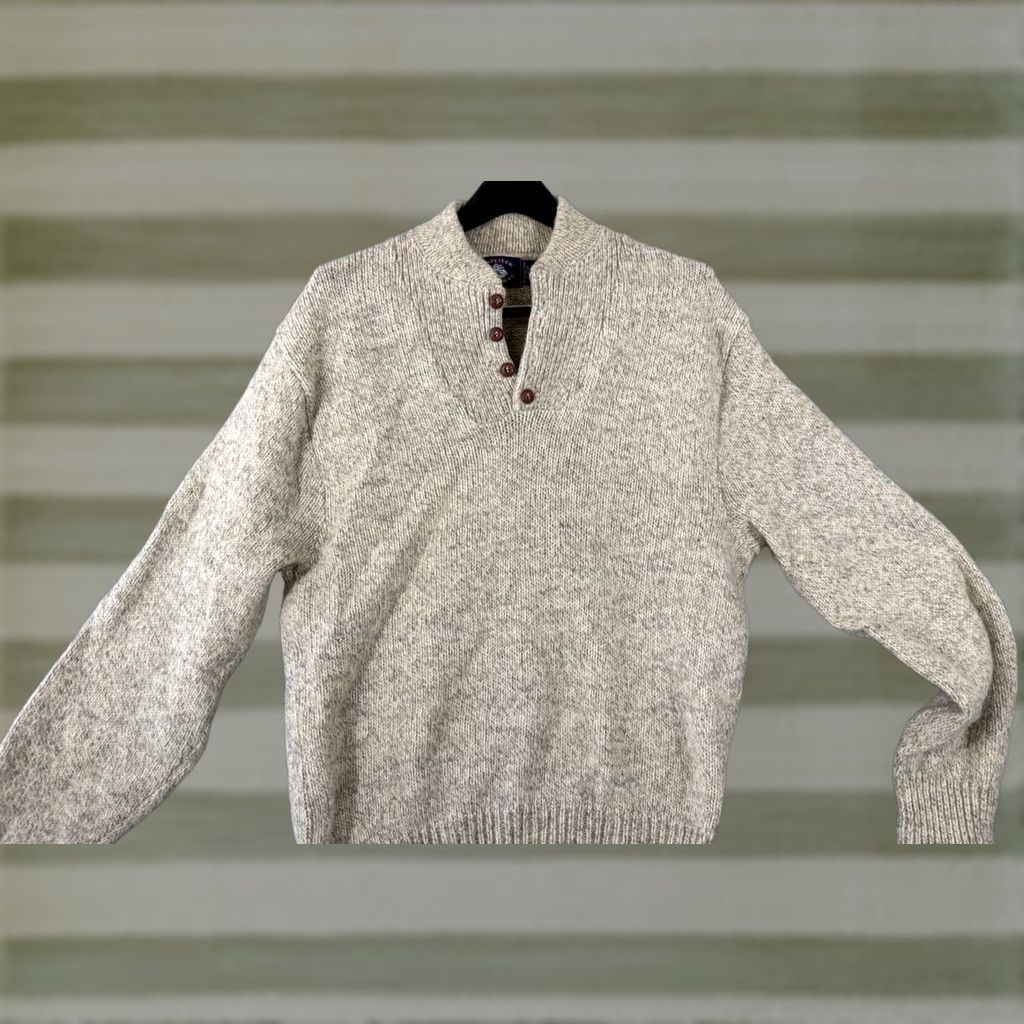 CO Aspetuck Trading Co Wool Sweater Mens Large Beige Pullover Henley Long Sleeve Size US L / EU 52-54 / 3 - 1 Thumbnail