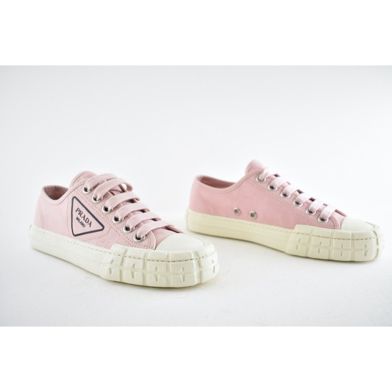 Prada Prada Wheel Pesco Pink Logo Lace Up Tie Flat Low Top Sneaker Size US 7 / IT 37 - 4 Thumbnail