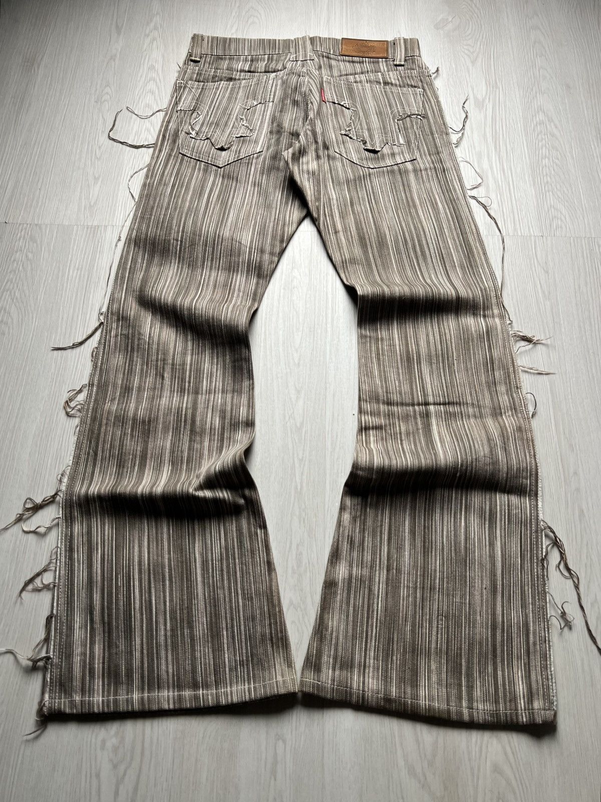 If Six Was Nine Tornado Mart Shadow Stripe Fringe Flared Denim Size US 29 - 1 Thumbnail