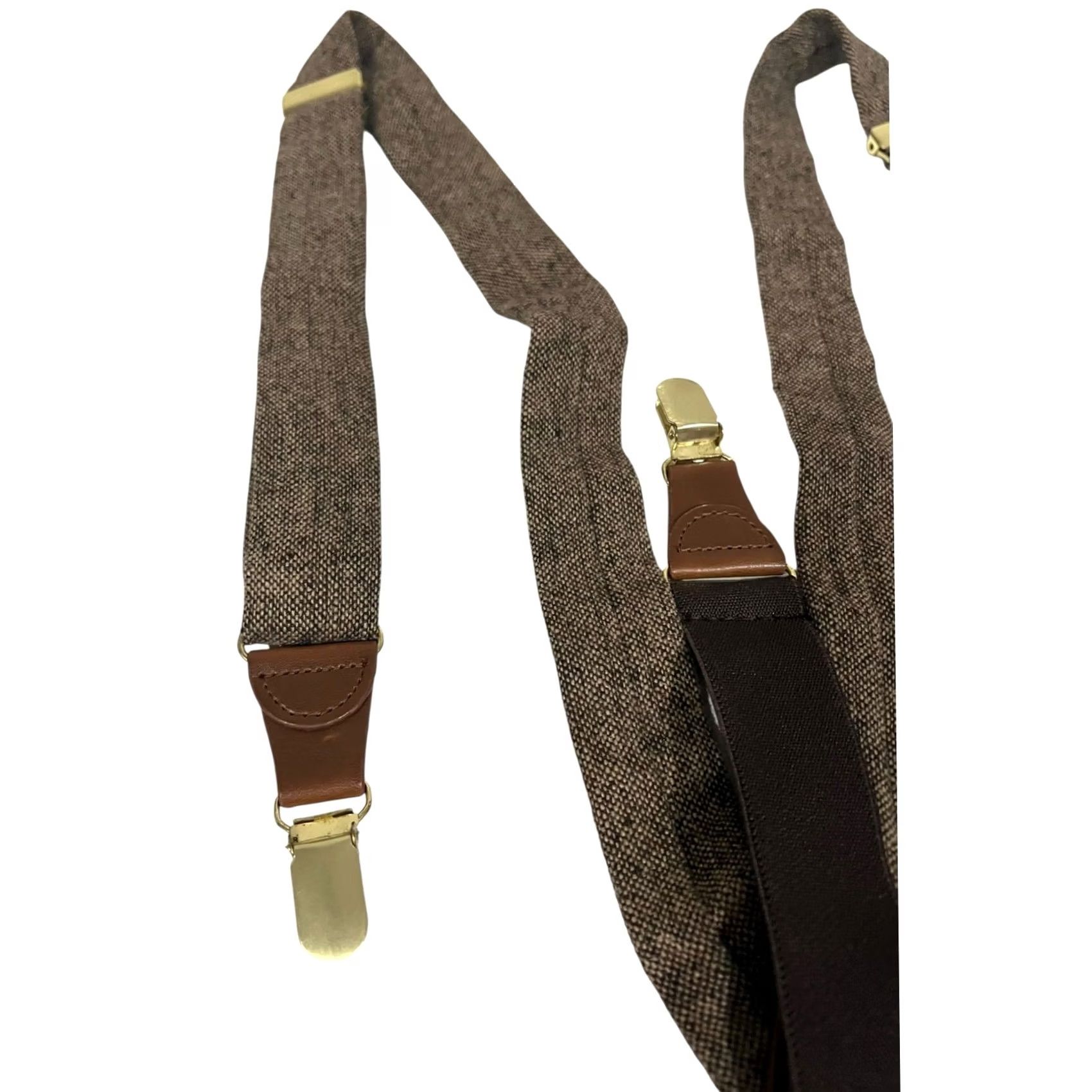 Vintage Gillmons Suspender Unisex Brown Tweed Clip Braces Adjustable Stretch Y Back Mens Size ONE SIZE - 2 Thumbnail